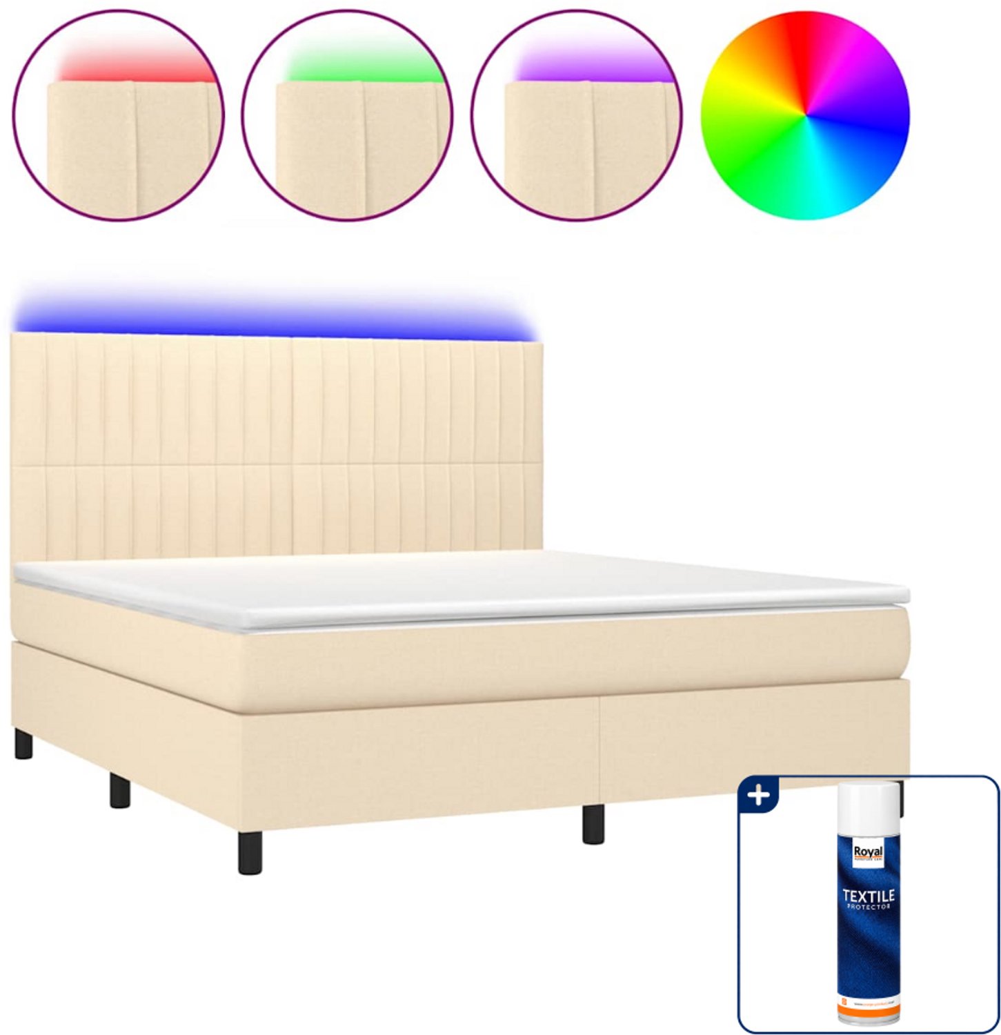 vidaXL Boxspring Kingsize - 180 x 200 cm - crèmekleurig - Inclusief textielbeschermer 500 ml