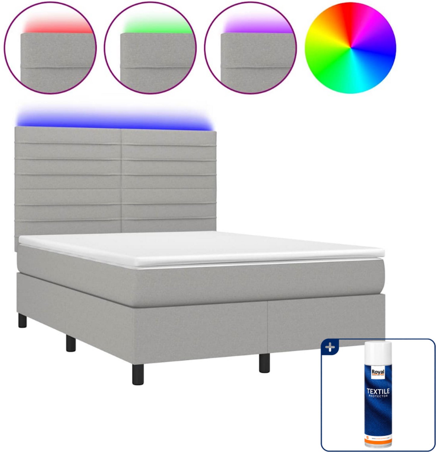 vidaXL Boxspring met matras en LED - Small double - lichtgrijs - Inclusief textielbeschermer 500 ml