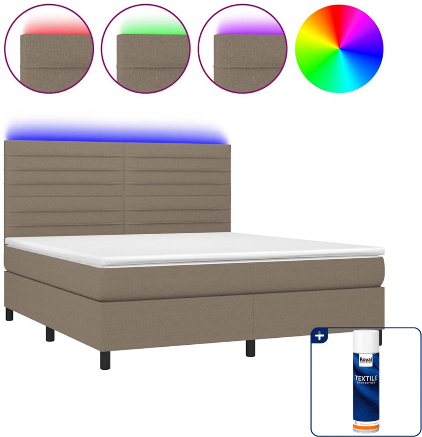 vidaXL boxspring met matras en LED - queensize - 160 x 200 cm - taupe - Inclusief textielbeschermer 500 ml