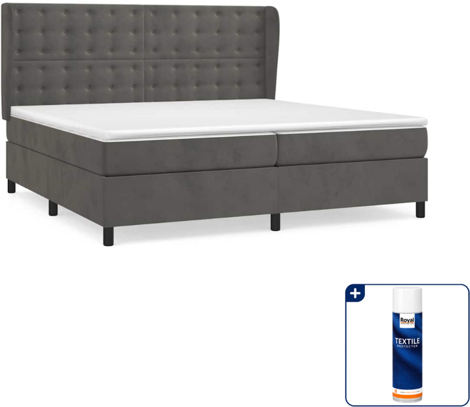 vidaXL boxspring met matras - super kingsize - 200 x 200 cm - fluweel - donkergrijs - Inclusief textielbeschermer 500 ml