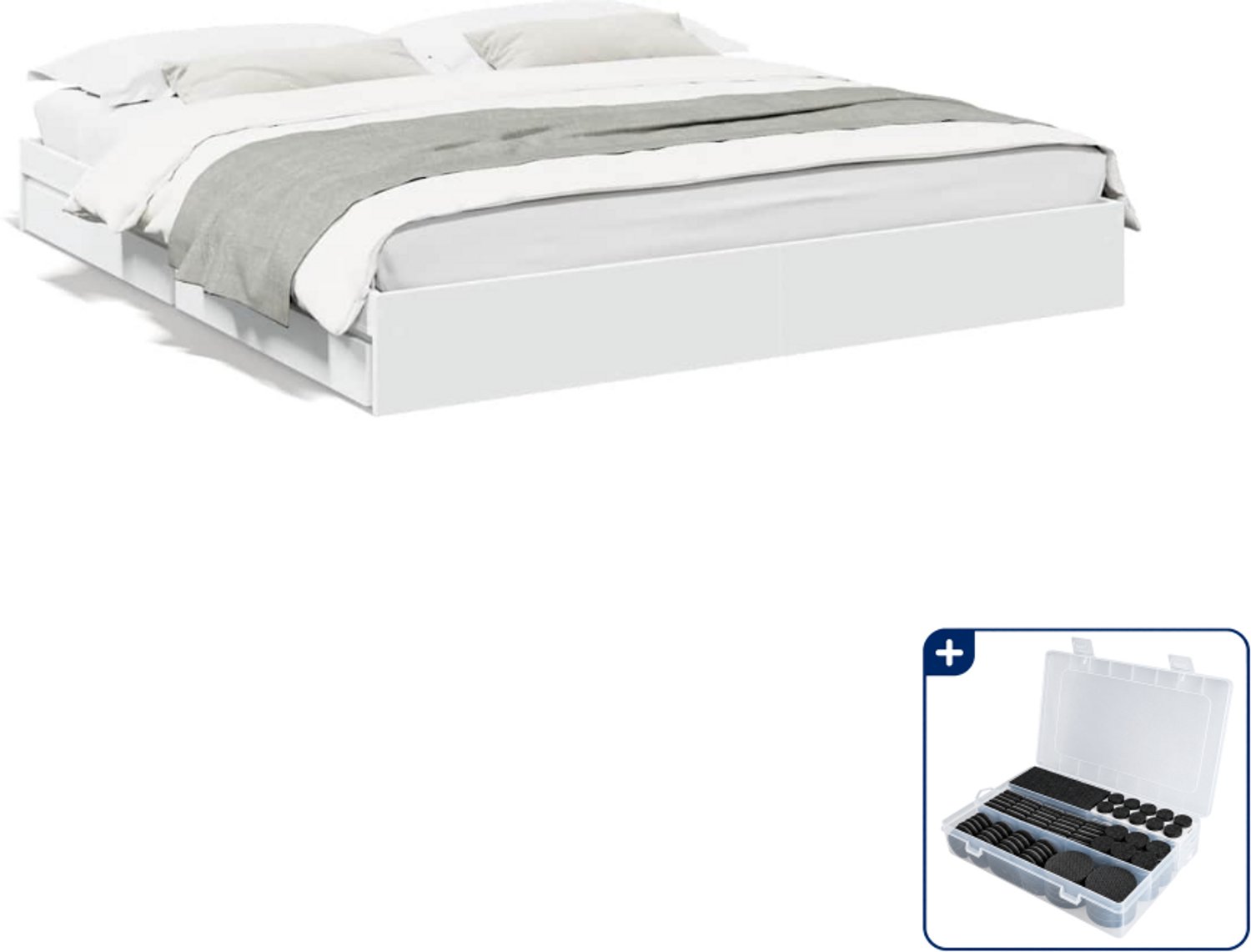 vidaXL bedframe - 200 x 200 cm - bewerkt hout - wit - Inclusief antikrasvilt 177-delig Zwart