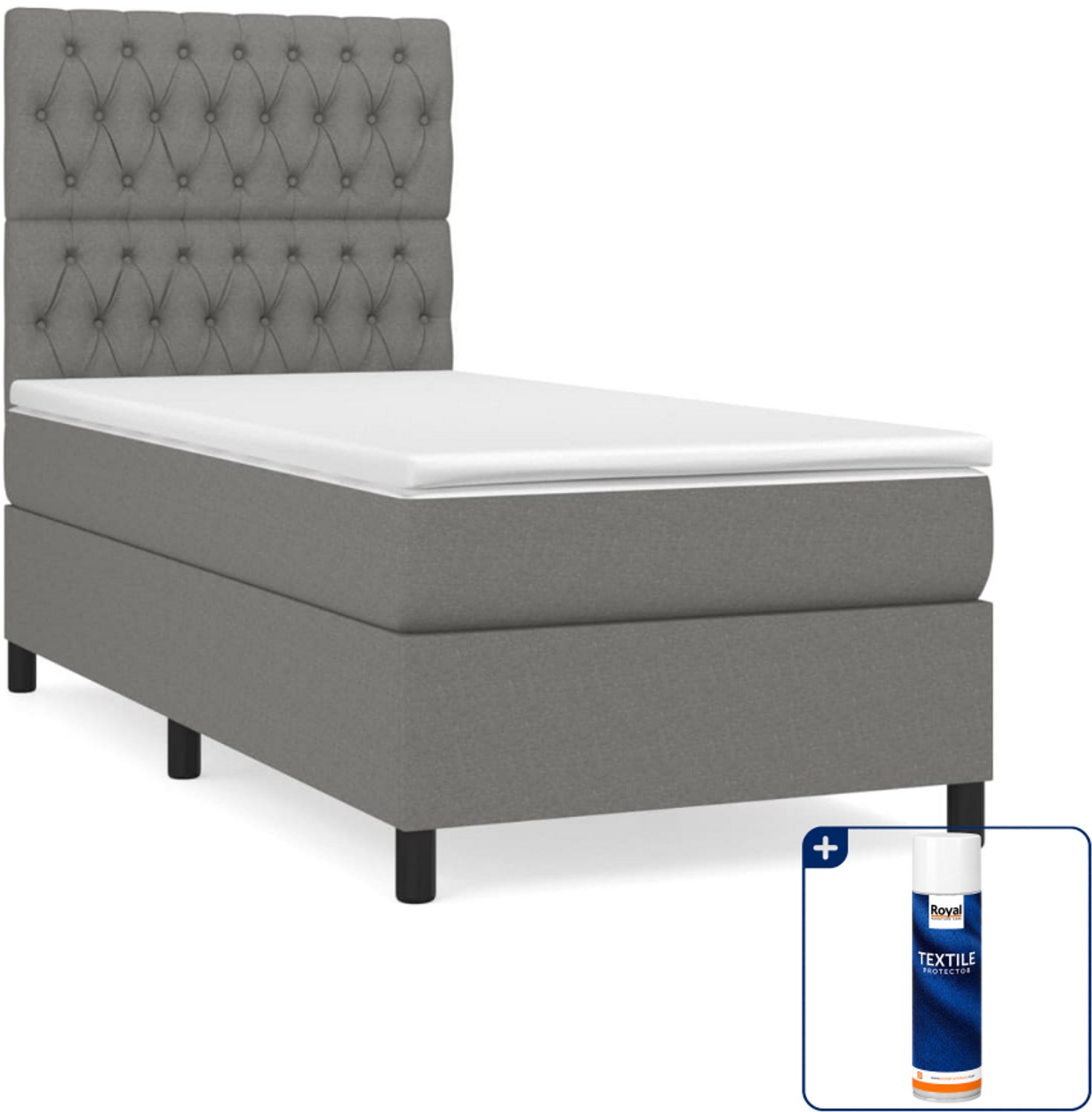 vidaXL Boxspring - 100 x 200 cm - stof - donkergrijs - Inclusief textielbeschermer 500 ml