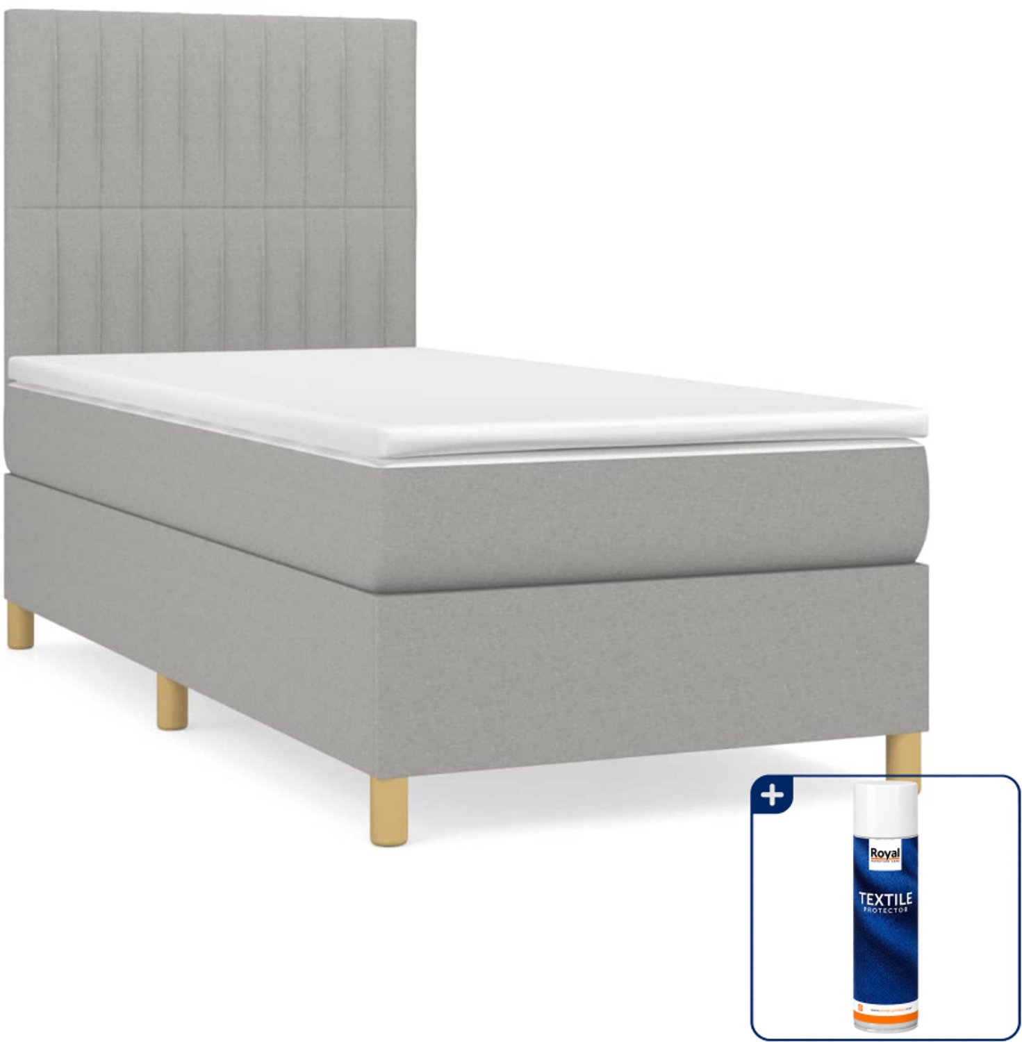 vidaXL boxspring met matras 100 x 200 cm - lichtgrijs - Inclusief textielbeschermer 500 ml
