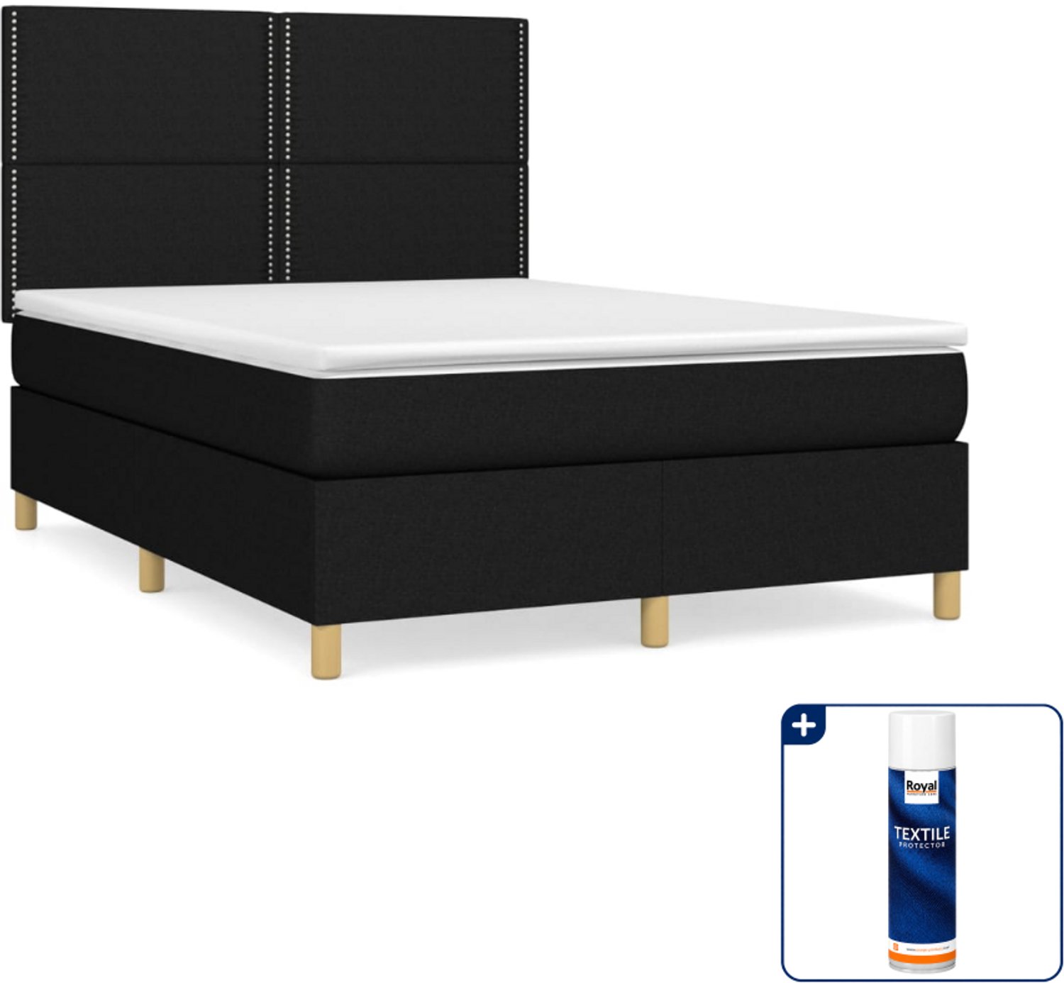 vidaXL Boxspring Small double - 140 x 200 cm - stof - zwart - Inclusief textielbeschermer 500 ml