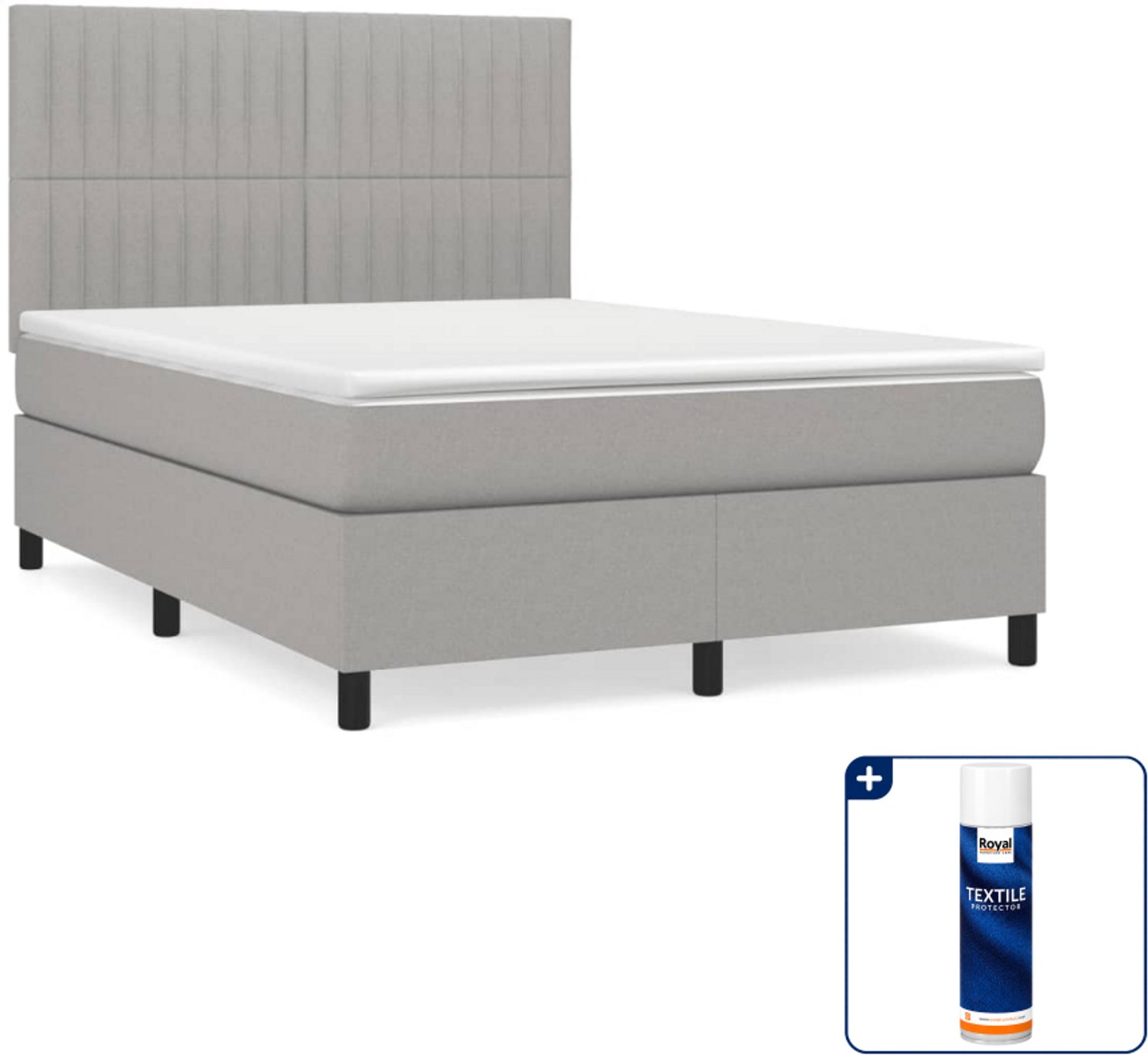 vidaXL boxspring met matras 140 x 190 cm - lichtgrijs - Inclusief textielbeschermer 500 ml