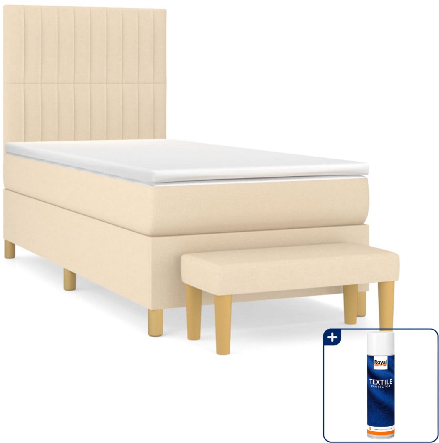 vidaXL boxspring met matras en bankje - 100 x 200 cm - crèmekleurig - Inclusief textielbeschermer 500 ml