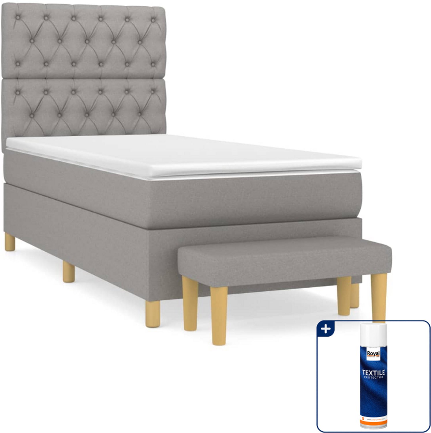 vidaXL boxspring met matras en bankje - 80 x 200 cm - lichtgrijs - Inclusief textielbeschermer 500 ml