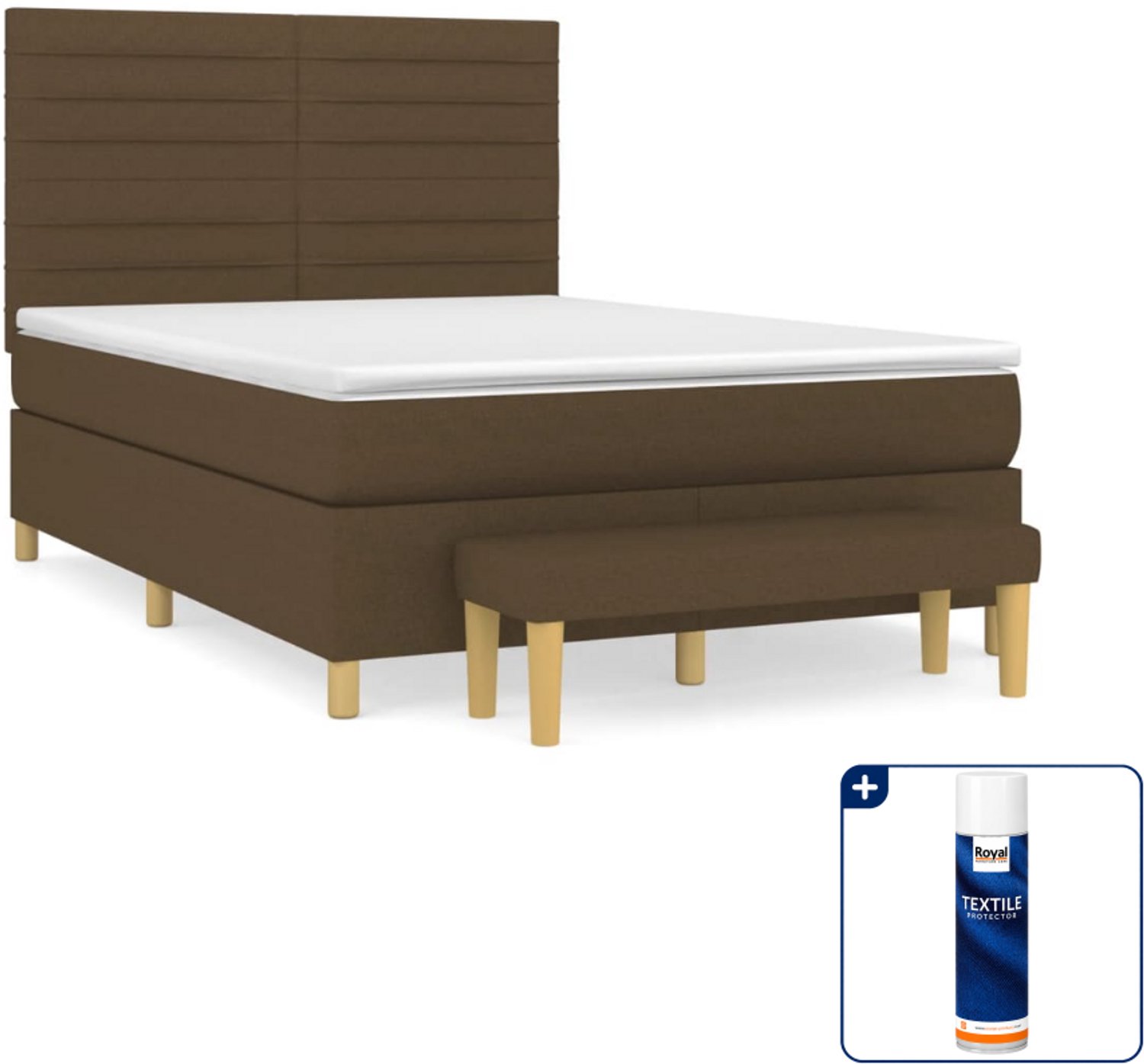 vidaXL Small double boxspring met matras en bank - 140 x 200 cm - Inclusief textielbeschermer 500 ml Bruin