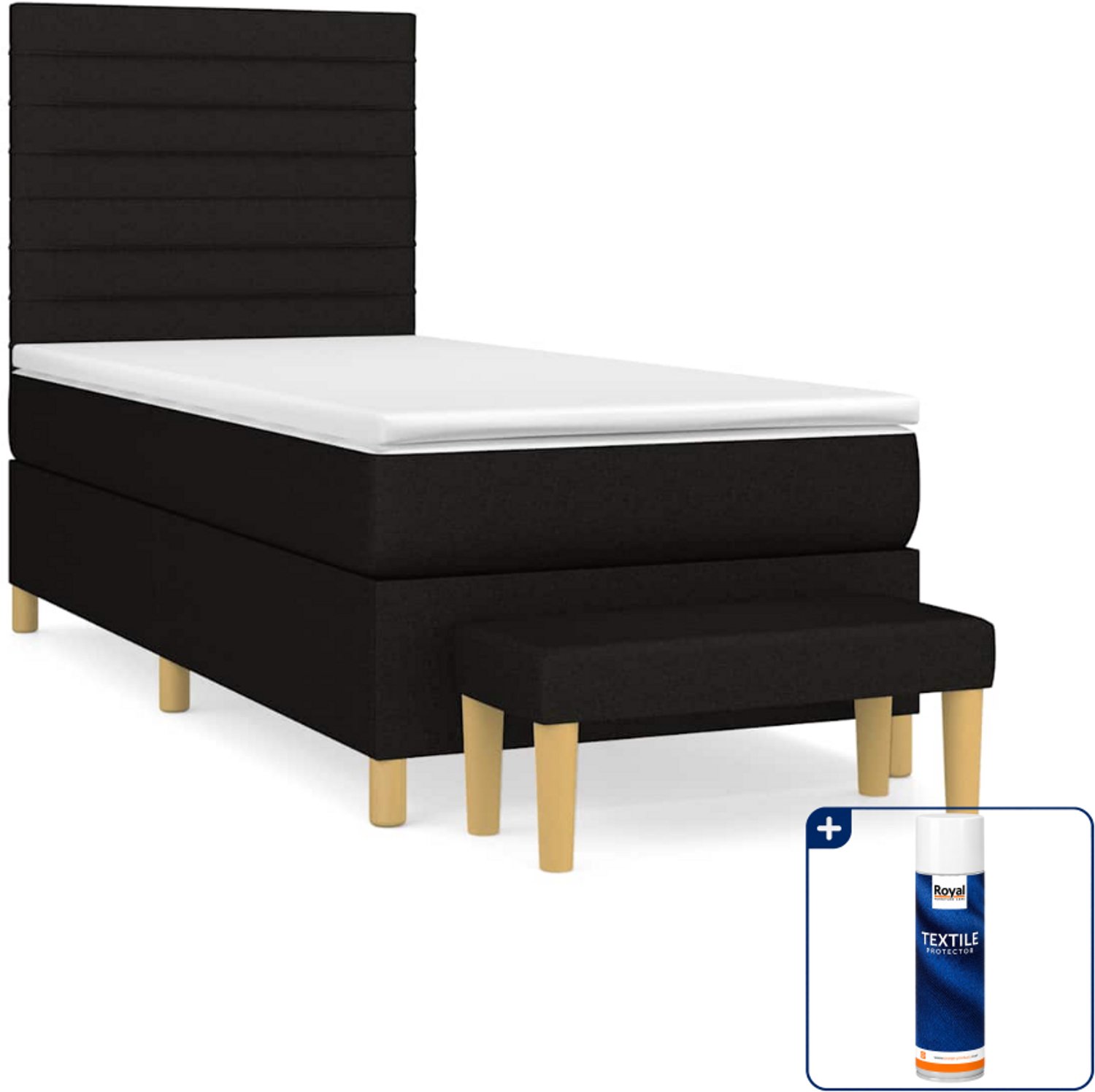 vidaXL boxspring met matras en bankje - 90 x 200 cm - zwart - Inclusief textielbeschermer 500 ml
