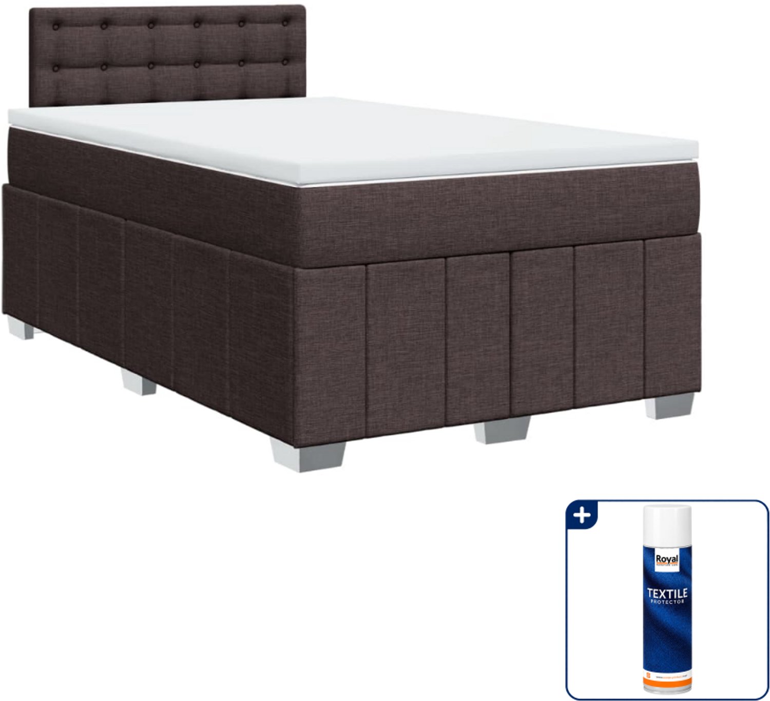 vidaXL boxspring met matras 120 x 190 cm - stof - donkerbruin - Inclusief textielbeschermer 500 ml