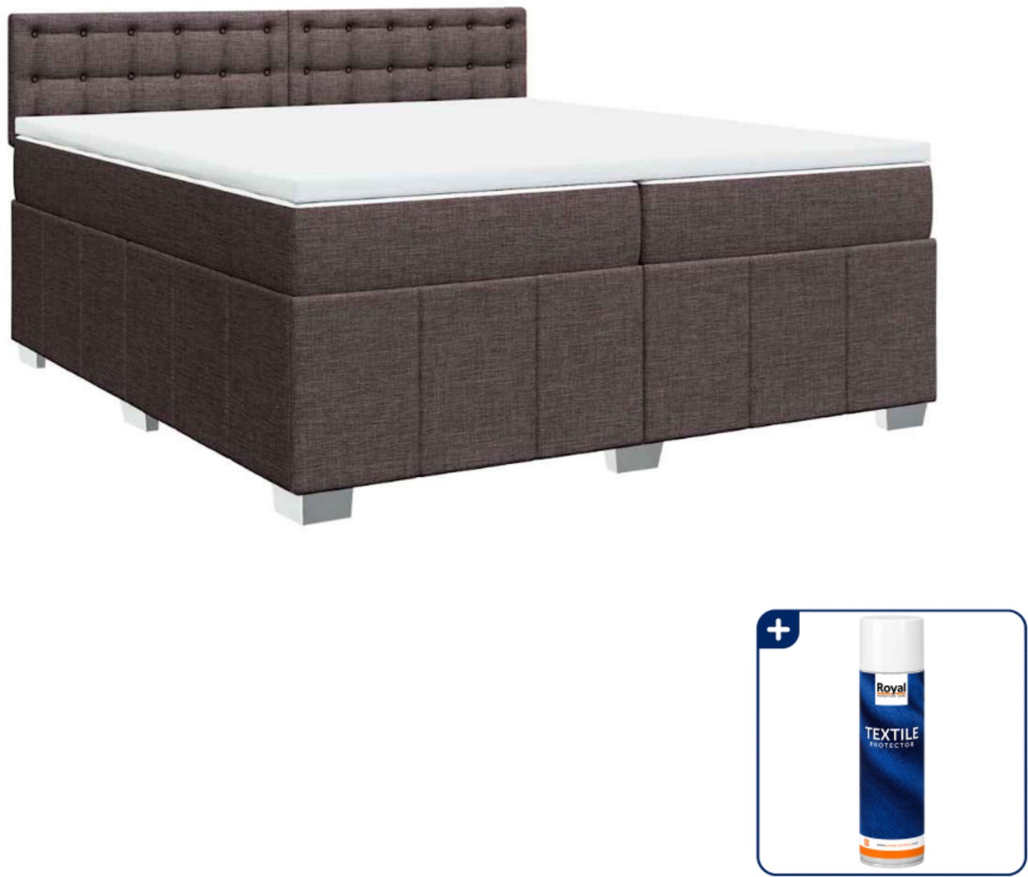 vidaXL Super kingsize boxspring met matras - 200 x 200 cm - bruin - Inclusief textielbeschermer 500 ml