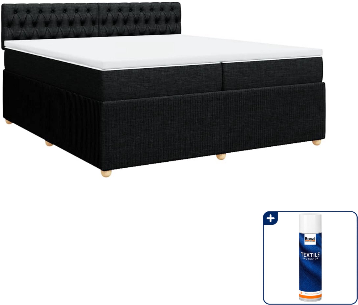 vidaXL Boxspring Super kingsize - 200 x 200 cm - stof - zwart - Inclusief textielbeschermer 500 ml
