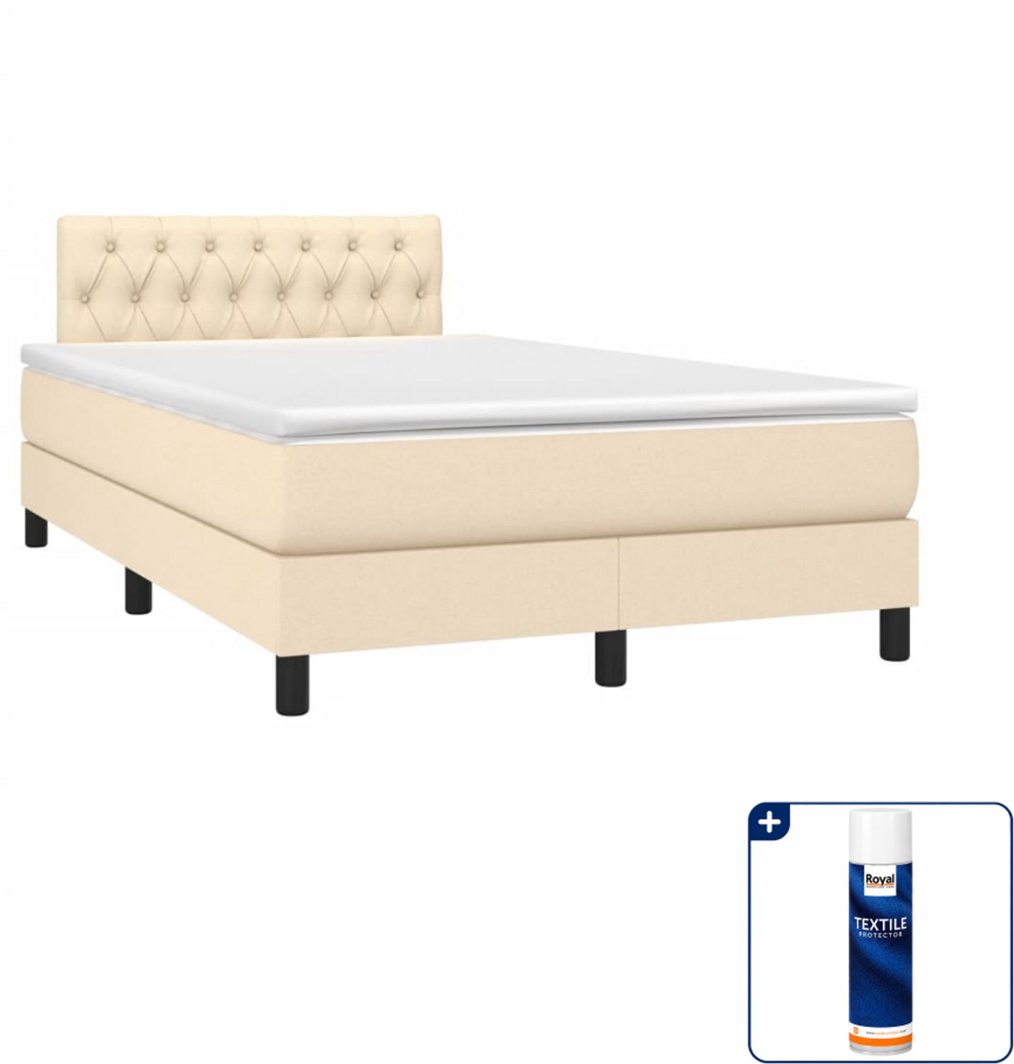 vidaXL boxspring met matras - 120 x 190 cm - stof - crèmekleurig - Inclusief textielbeschermer 500 ml