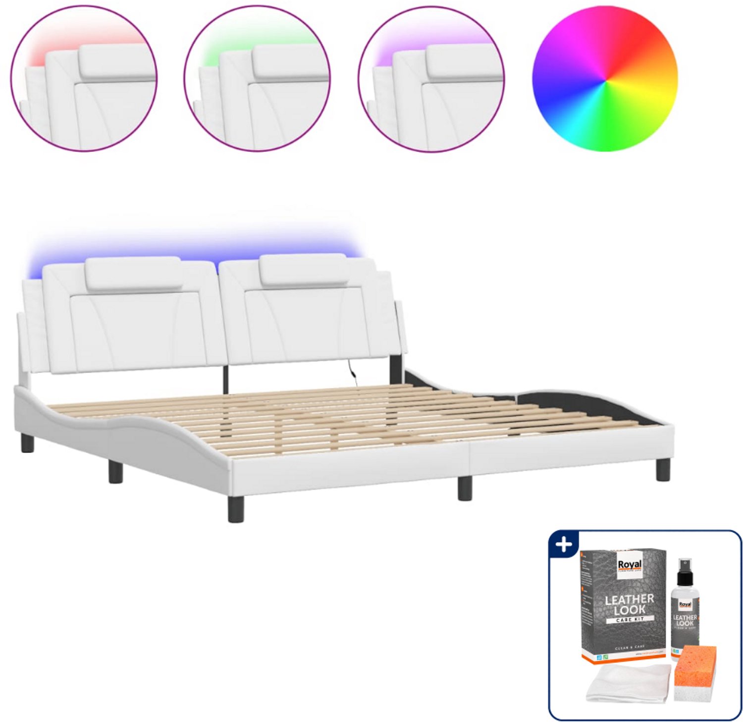 vidaXL Viana bedframe - Super kingsize - 200 x 200 cm - wit - Inclusief onderhoudsset voor kunstleer 150 ml