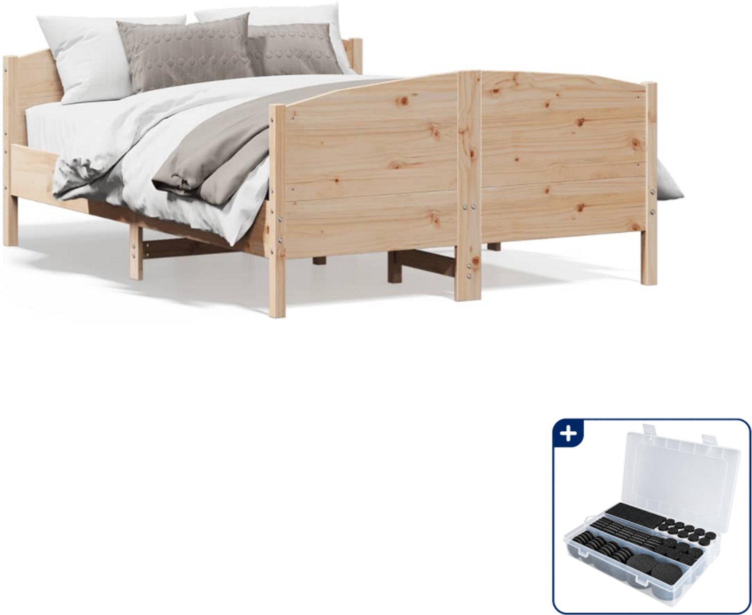 vidaXL bedframe - 140 x 190 cm - massief grenenhout - Inclusief antikrasvilt 177-delig Bruin