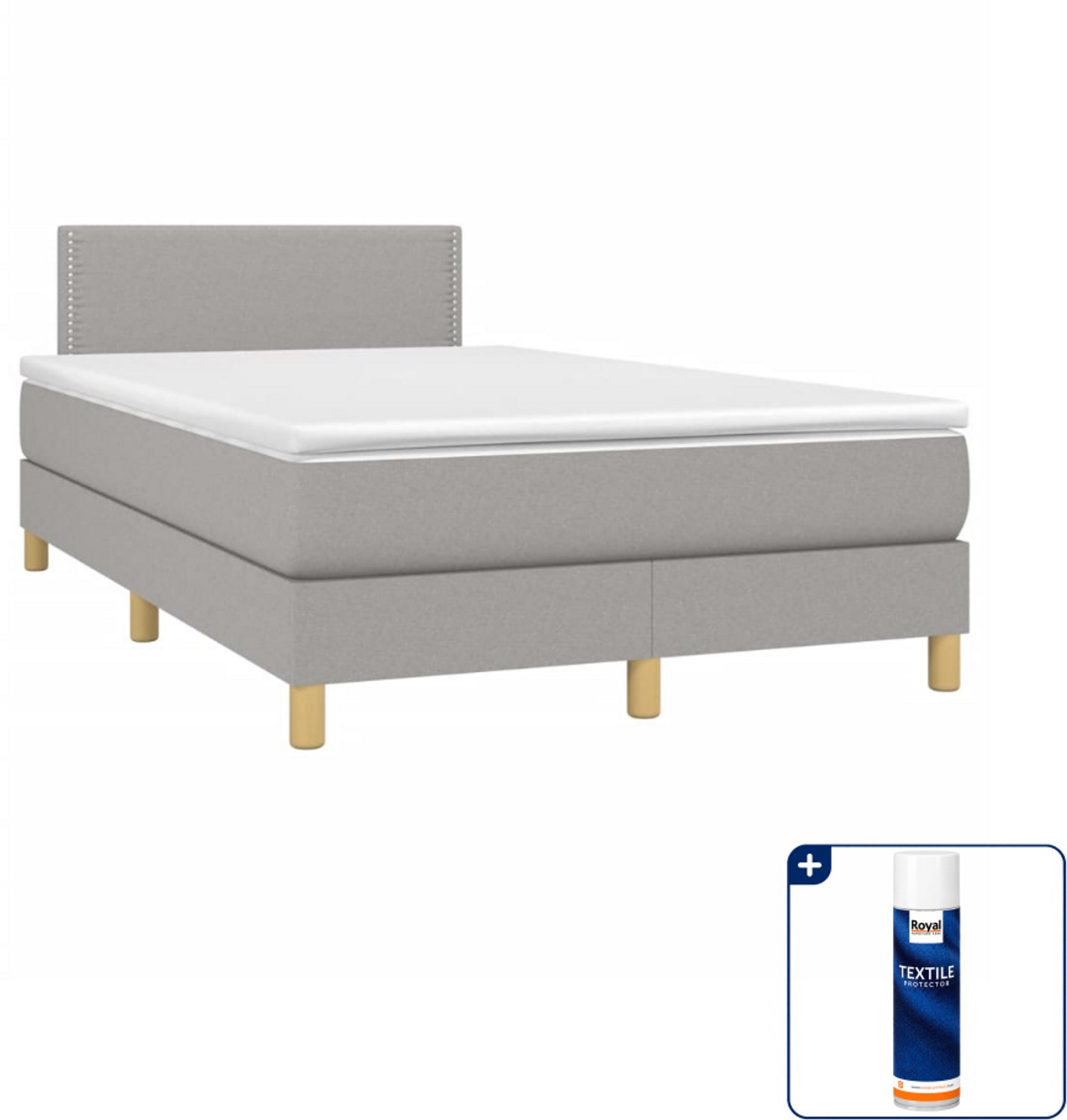 vidaXL boxspring met matras - 120 x 190 cm - stof - lichtgrijs - Inclusief textielbeschermer 500 ml
