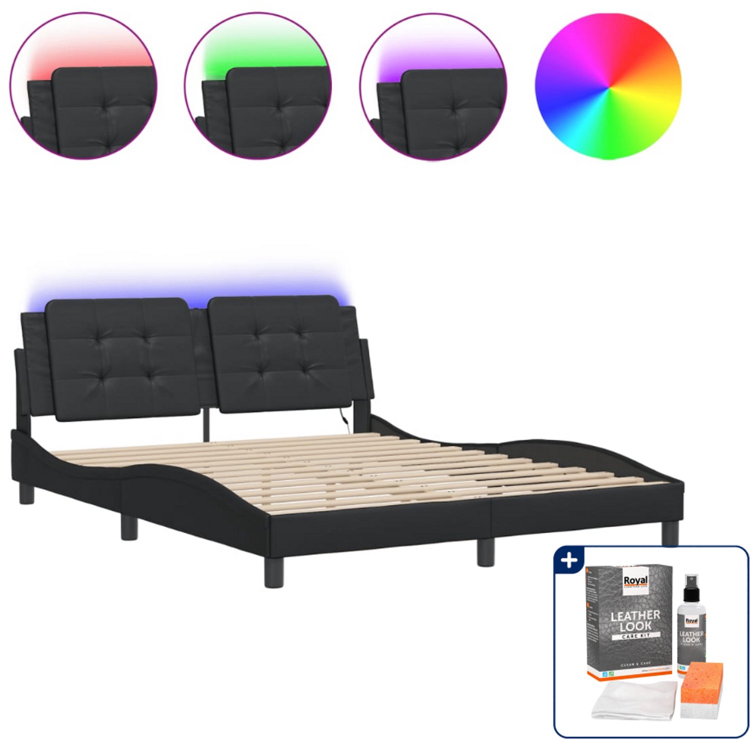 vidaXL Zadar bedframe - Queensize - 160 x 200 cm - zwart - Inclusief onderhoudsset voor kunstleer 150 ml