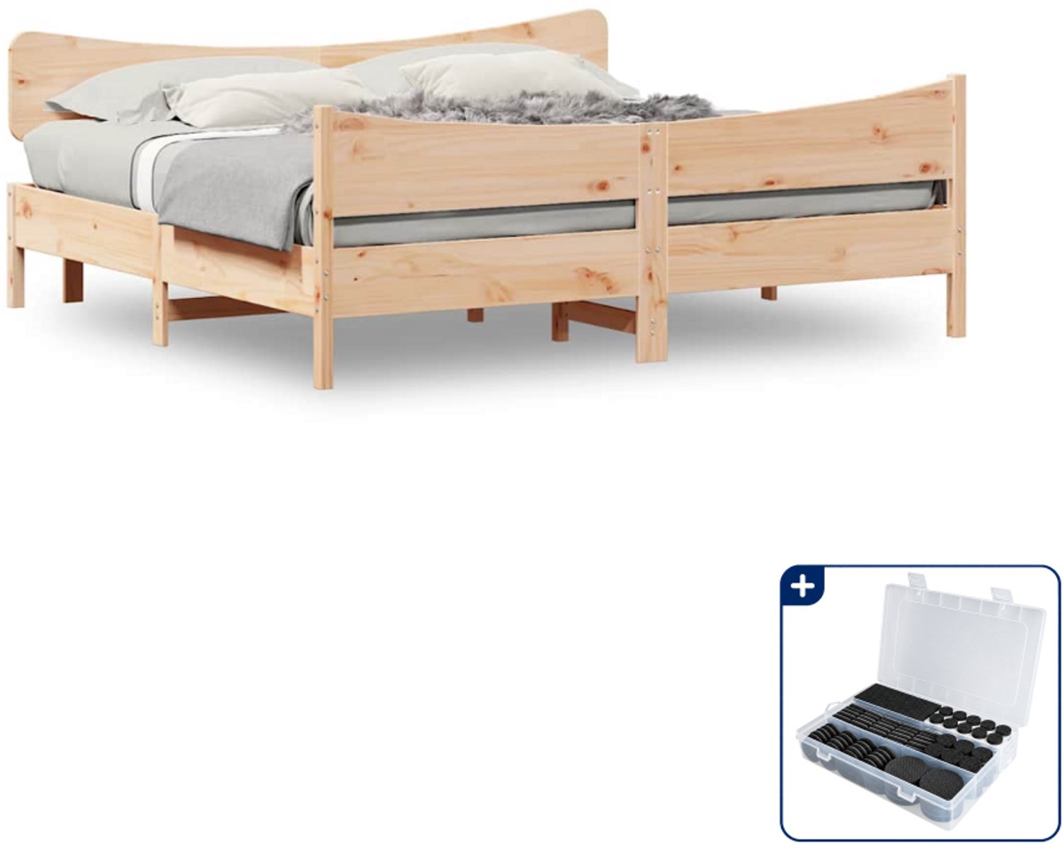 vidaXL Bedframe - 200 x 200 cm - massief grenenhout - Inclusief antikrasvilt 177-delig Bruin