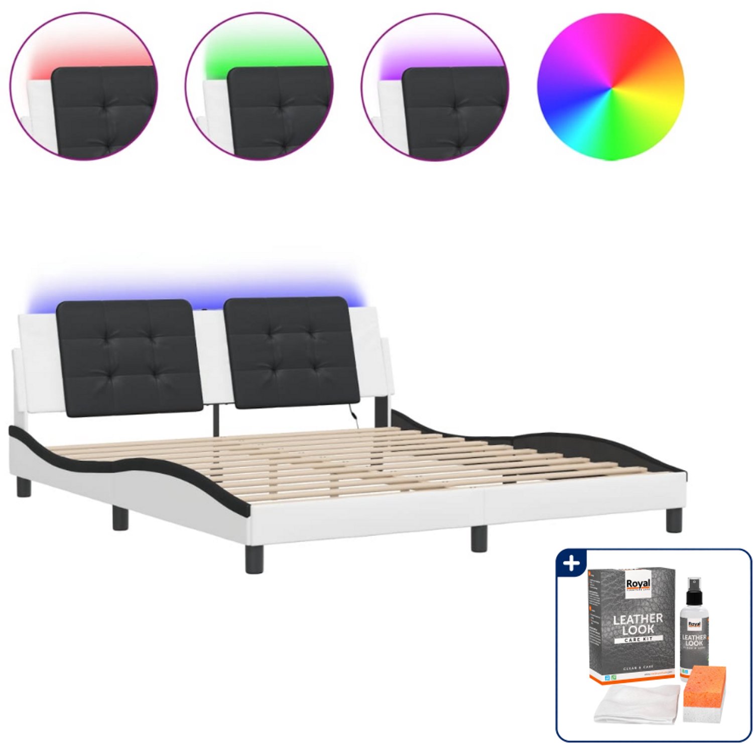 vidaXL Zadar bedframe - Kingsize - 180 x 200 cm - wit en zwart - Inclusief onderhoudsset voor kunstleer 150 ml