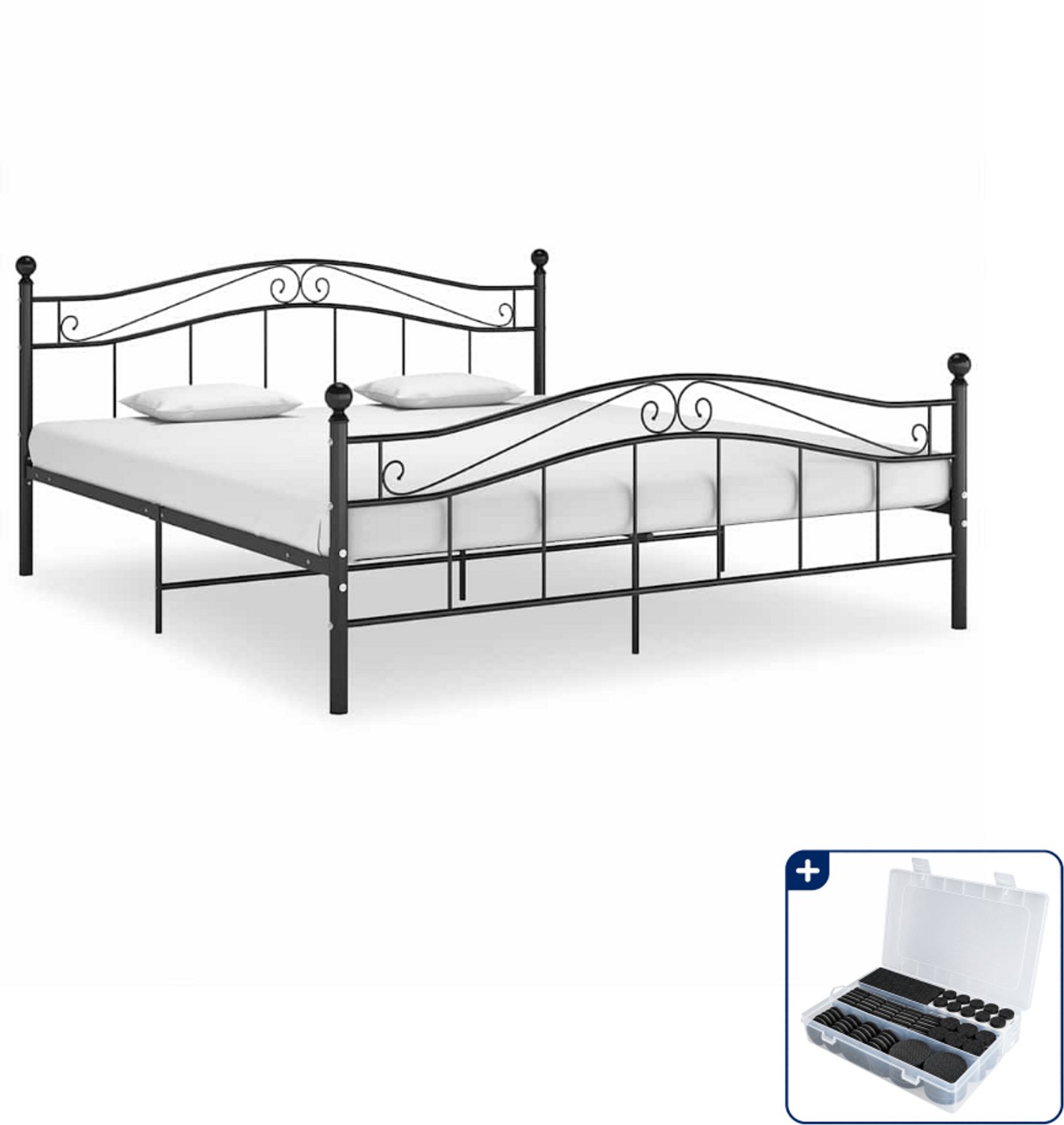 vidaXL bedframe - 200 x 200 cm - metaal - zwart - Inclusief antikrasvilt 177-delig