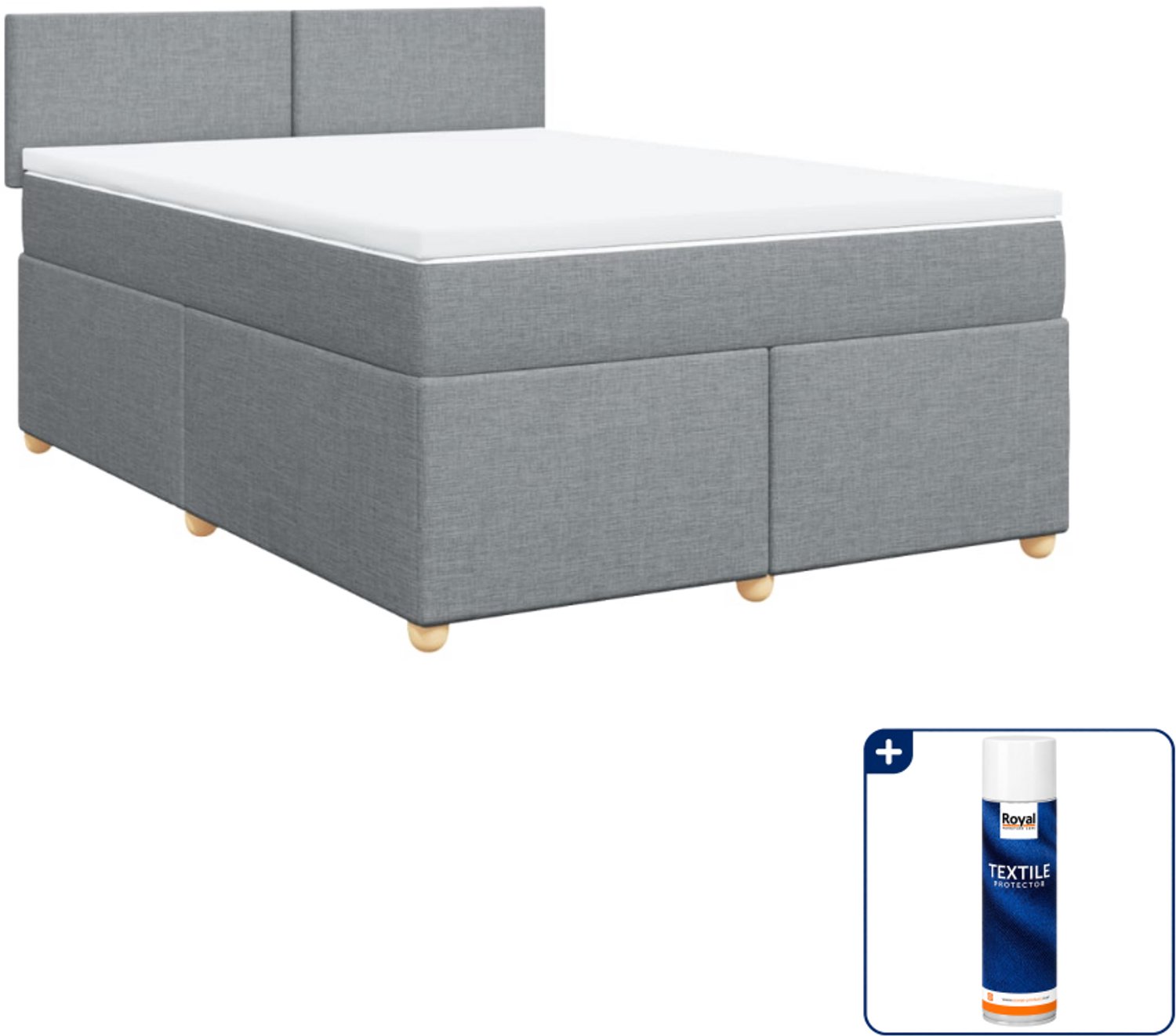 vidaXL Boxspring Queensize - 160 x 200 cm - lichtgrijs - Inclusief textielbeschermer 500 ml
