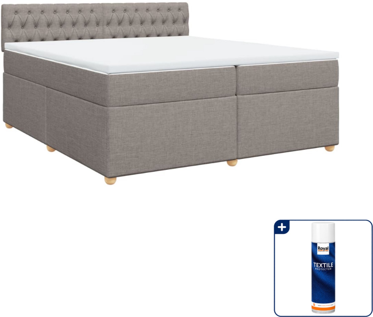 vidaXL Boxspring met matras - Super kingsize - 200 x 200 cm - taupe - Inclusief textielbeschermer 500 ml