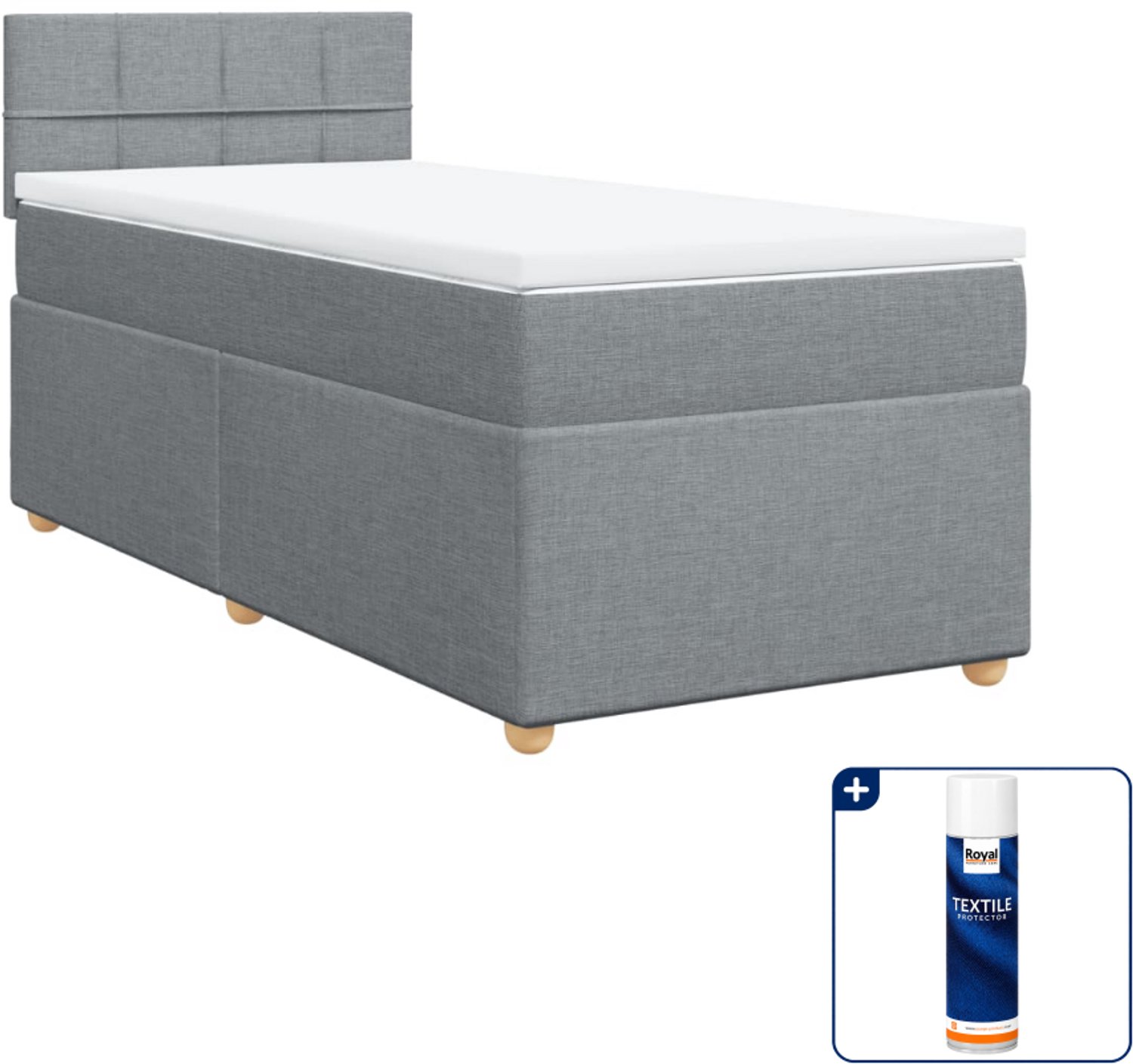 vidaXL boxspring met matras 90 x 190 cm - stof - lichtgrijs - Inclusief textielbeschermer 500 ml