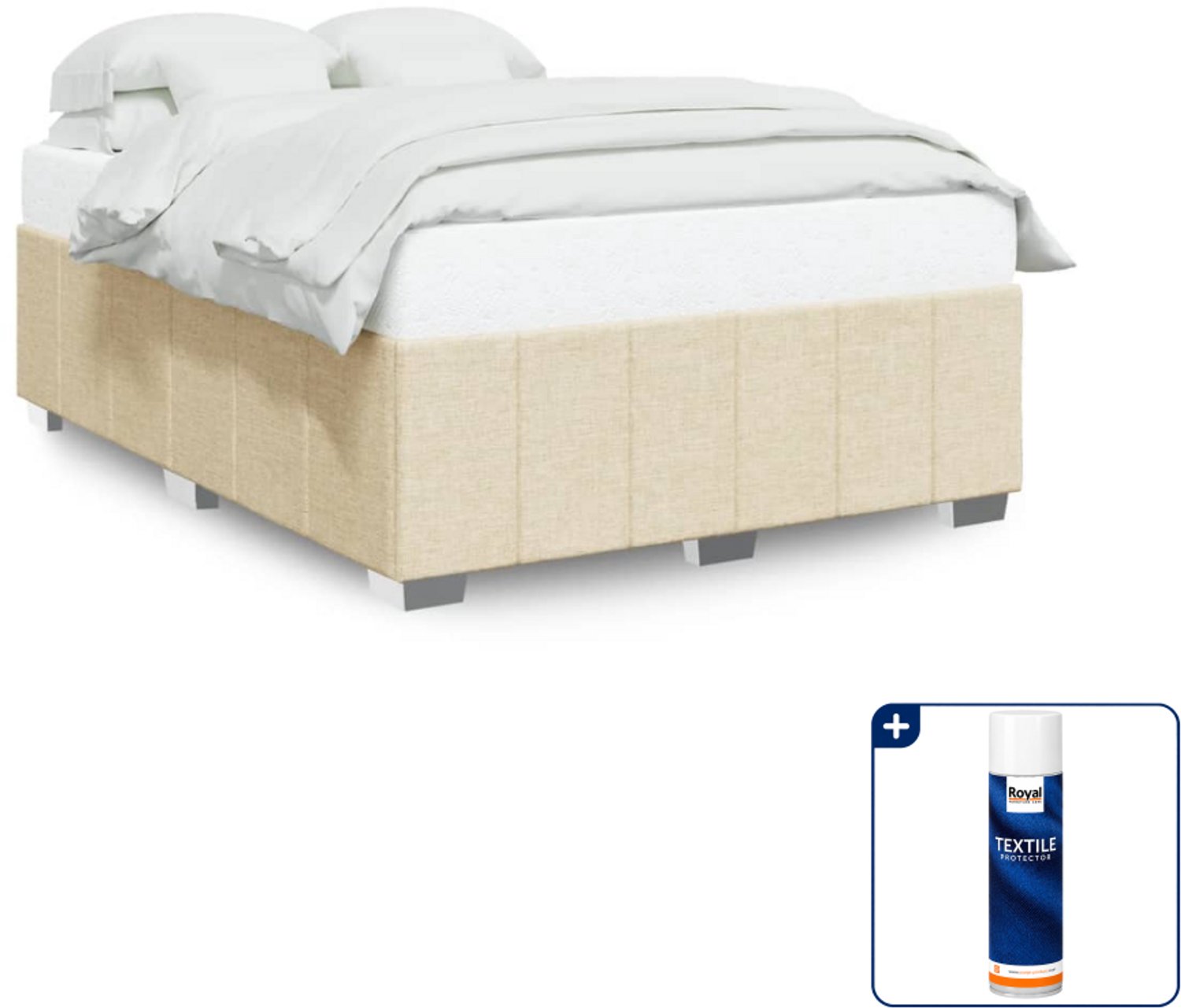 vidaXL Bedframe Small double - 140 x 200 cm - stof - crème - Inclusief textielbeschermer 500 ml