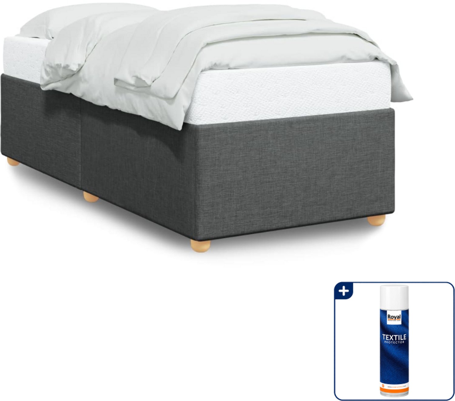 vidaXL bedframe 90 x 190 cm - stof - donkergrijs - Inclusief textielbeschermer 500 ml
