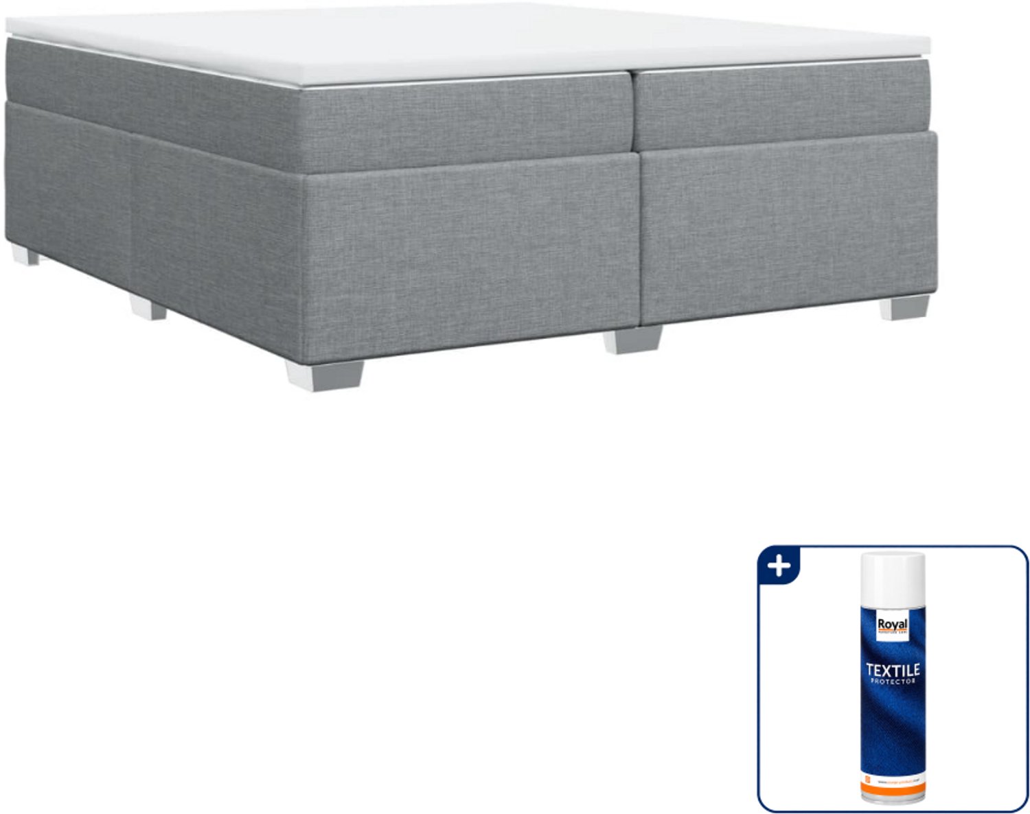 vidaXL boxspring met matras - super kingsize - 200 x 200 cm - lichtgrijs - Inclusief textielbeschermer 500 ml