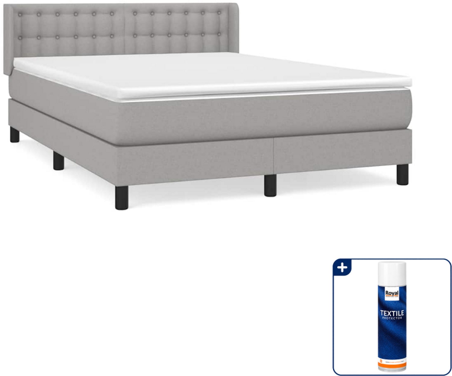 vidaXL boxspring met matras - Small double - 140 x 200 cm - lichtgrijs - Inclusief textielbeschermer 500 ml