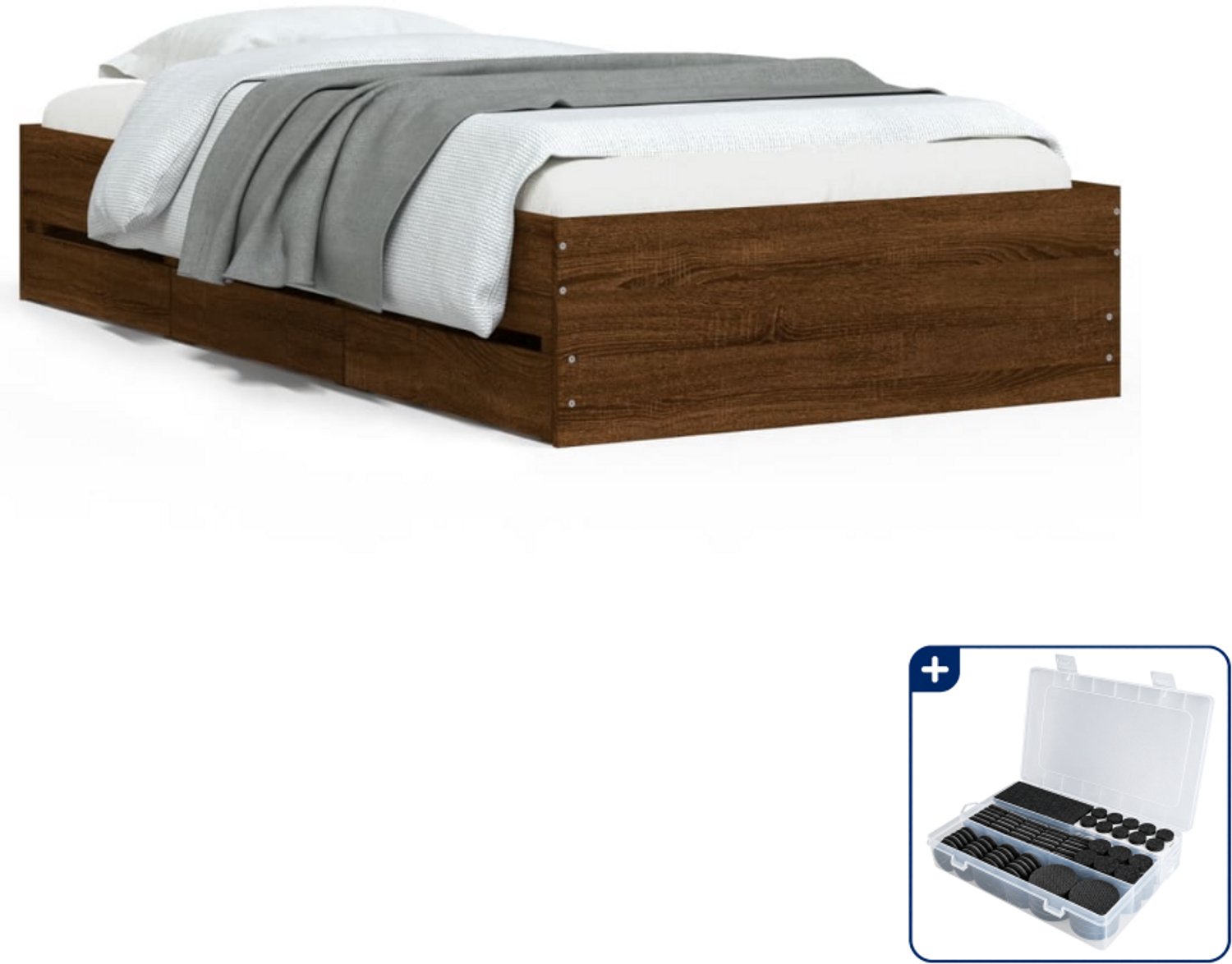 vidaXL bedframe met opberglades - 100 x 200 cm - bruineiken - Inclusief antikrasvilt 177-delig