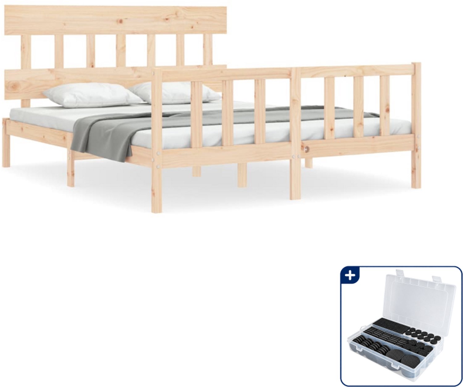 vidaXL bedframe - Queensize - 160 x 200 cm - massief grenenhout - Inclusief antikrasvilt 177-delig Bruin