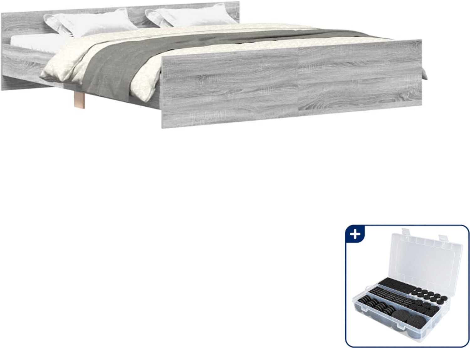 vidaXL bedframe - Kingsize - 180 x 200 cm - grijs sonoma - Inclusief antikrasvilt 177-delig Zwart