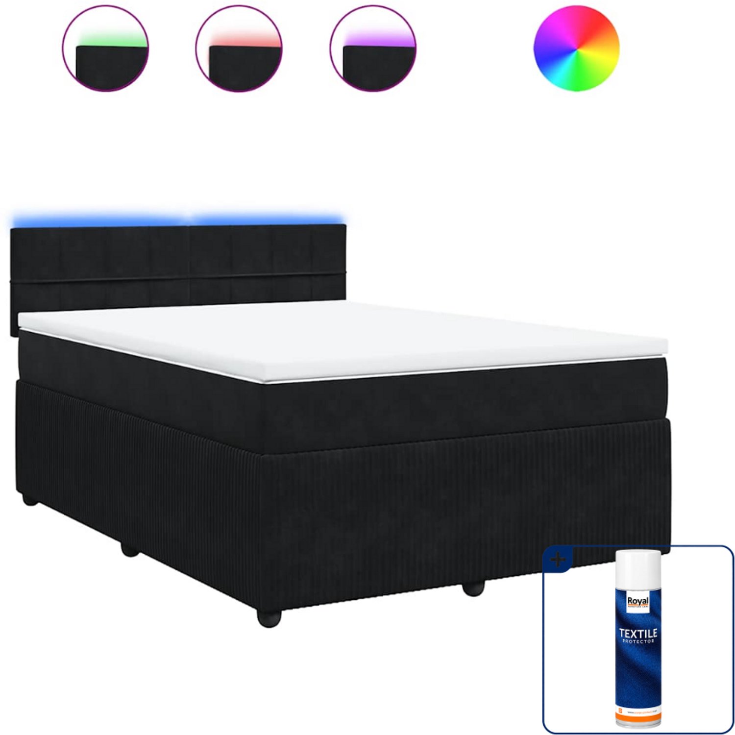 vidaXL boxspring met matras - 140 x 190 cm - fluweel - zwart - Inclusief textielbeschermer 500 ml