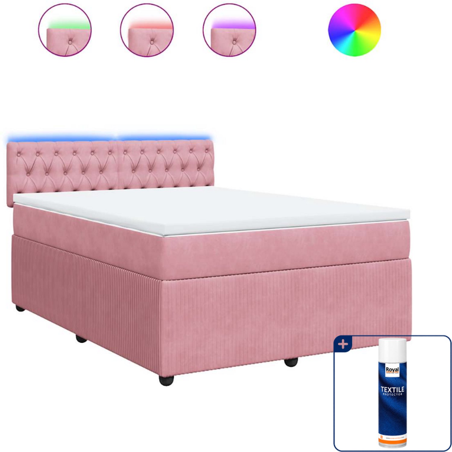 vidaXL Boxspring met matras - 140 x 190 cm - fluweel - roze - Inclusief textielbeschermer 500 ml