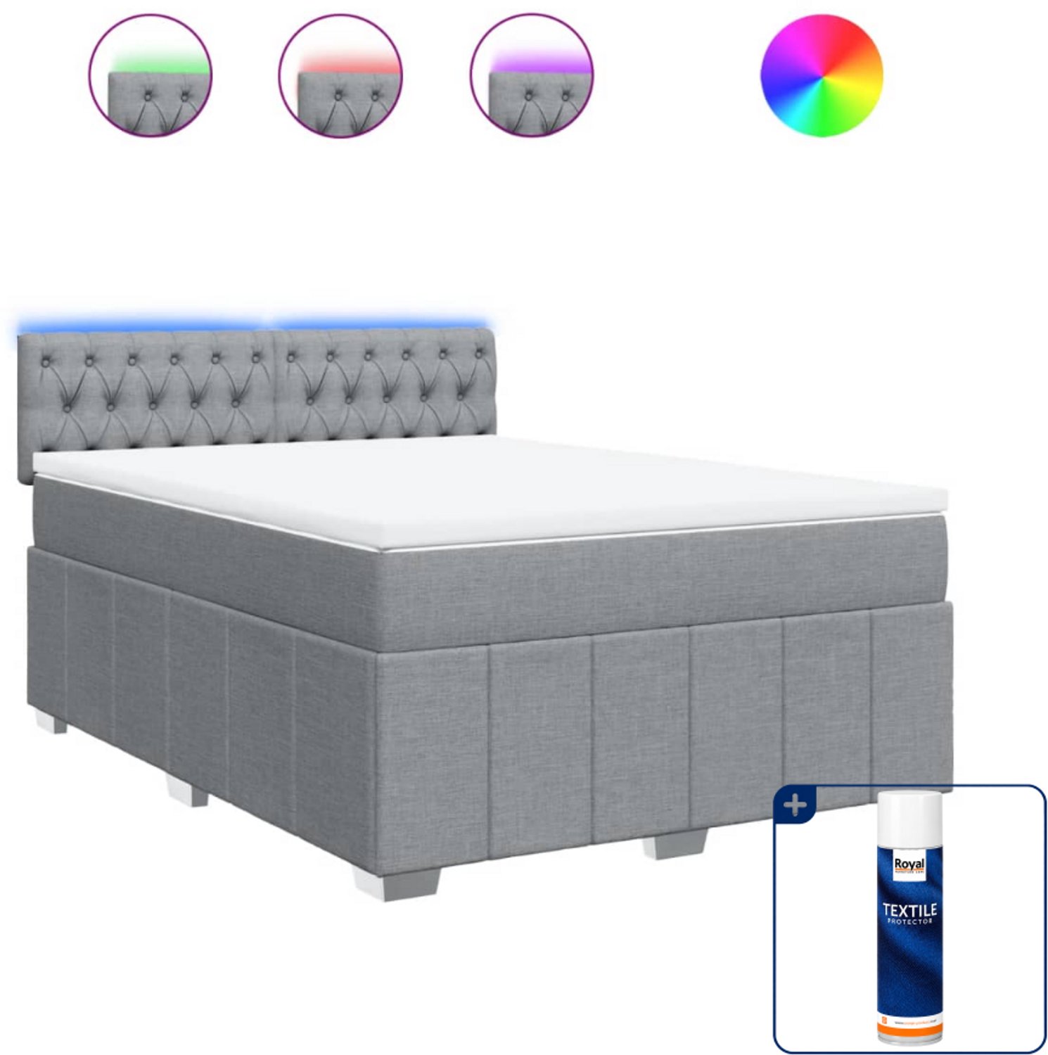 vidaXL Boxspring Queensize - 160 x 200 cm - stof - lichtgrijs - Inclusief textielbeschermer 500 ml