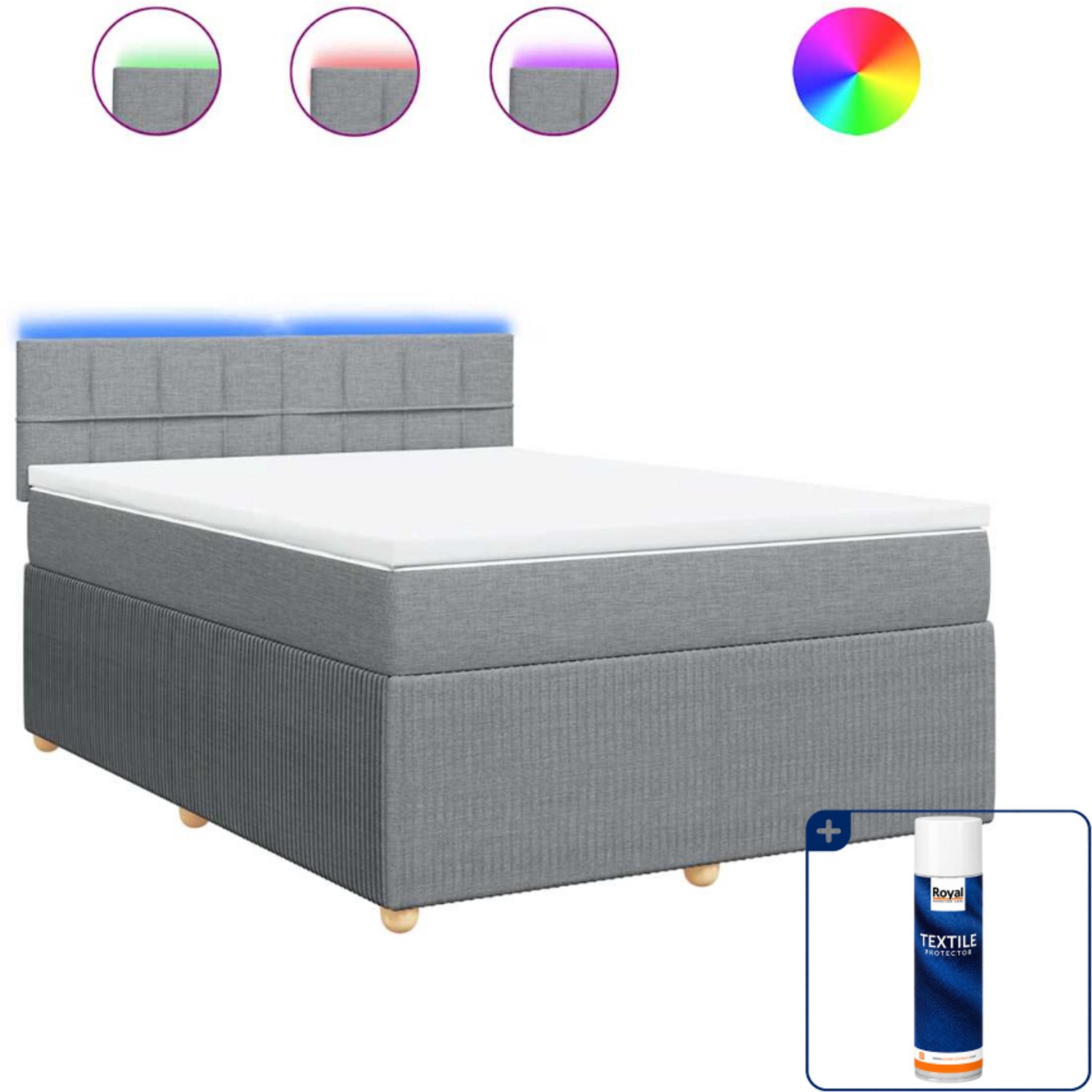 vidaXL boxspring met matras 140 x 190 cm - lichtgrijs - Inclusief textielbeschermer 500 ml