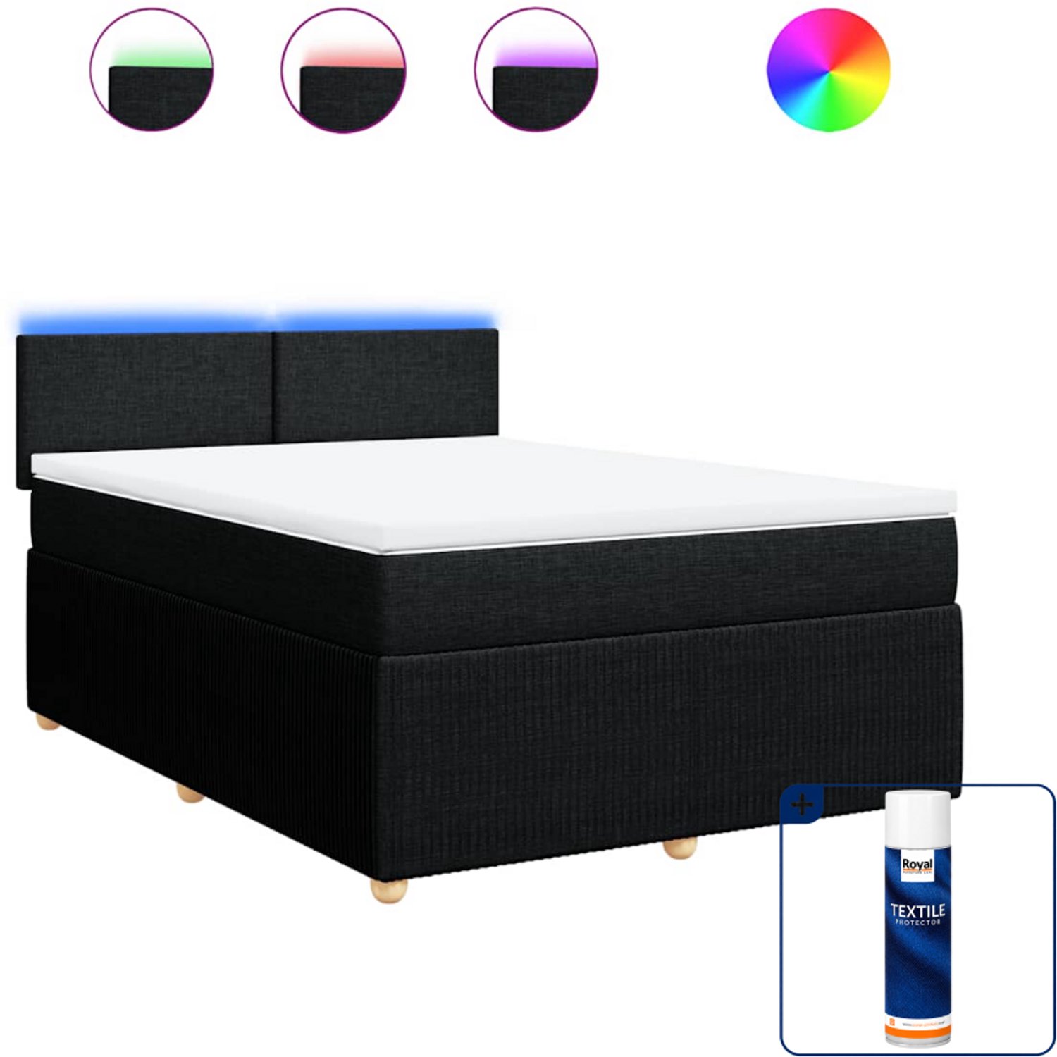 vidaXL boxspring met matras - queensize - 160 x 200 cm - zwart - Inclusief textielbeschermer 500 ml