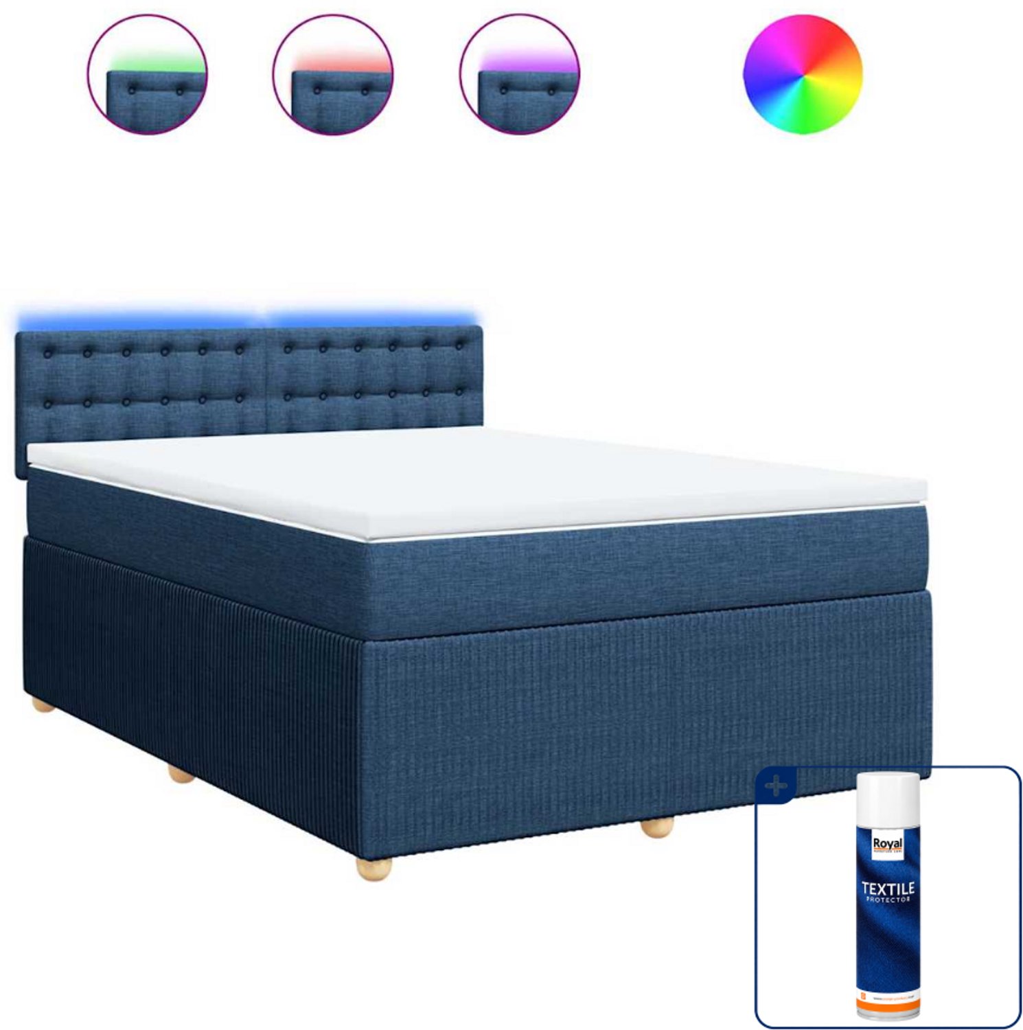 vidaXL boxspring Queensize - 160 x 200 cm - blauw - Inclusief textielbeschermer 500 ml