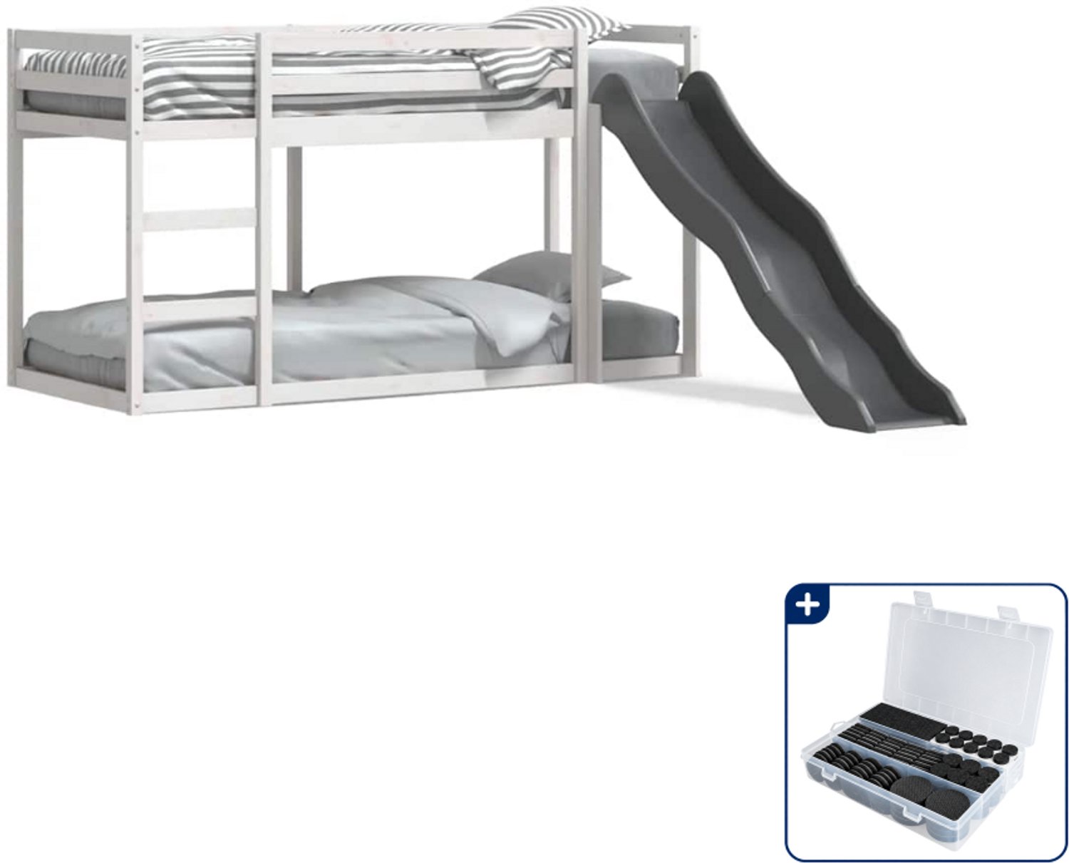 vidaXL stapelbed met glijbaan - 90 x 200 cm - wit - Inclusief antikrasvilt 177-delig Grijs