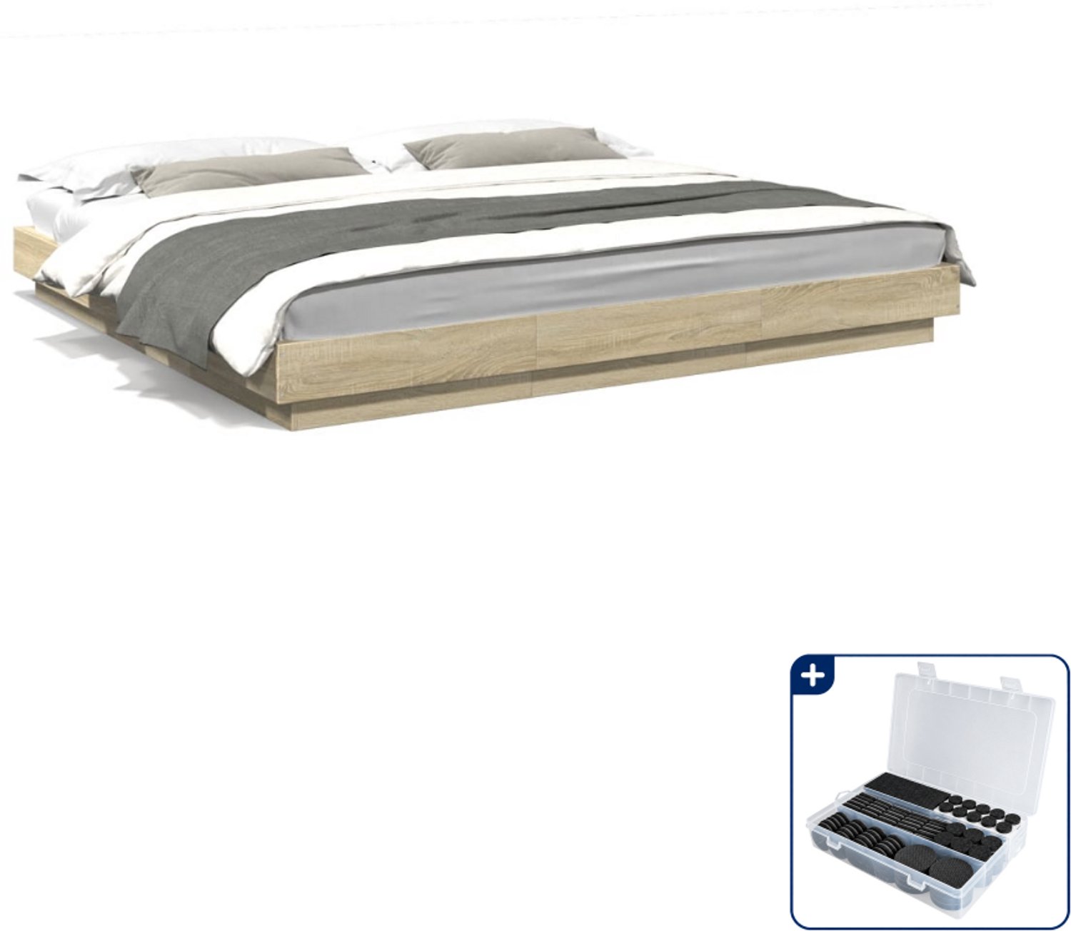 vidaXL bedframe - 200 x 200 cm - sonoma eiken - Inclusief antikrasvilt 177-delig Bruin