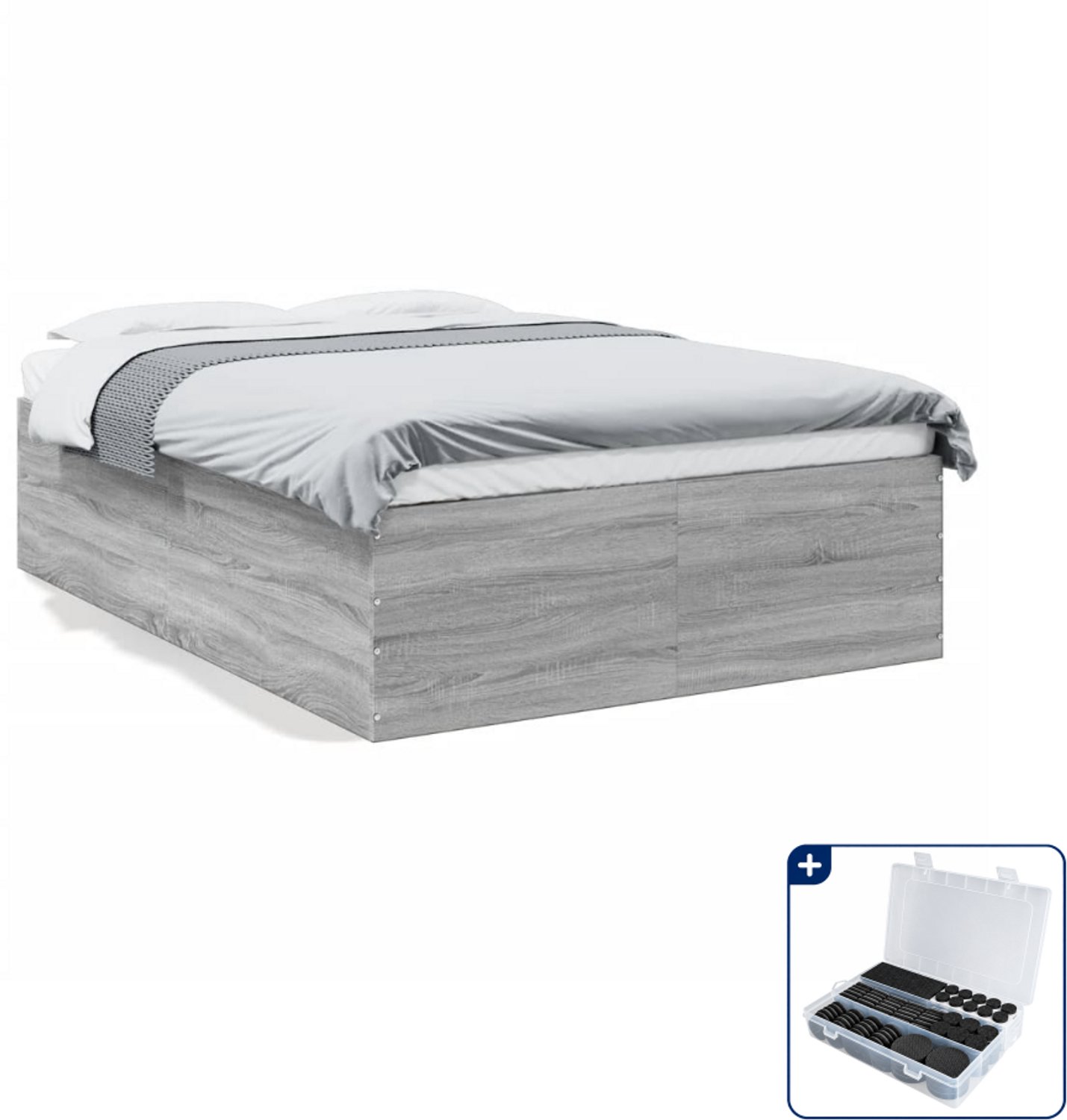 vidaXL bedframe - 120 x 190 cm - bewerkt hout - grijs sonoma eiken - Inclusief antikrasvilt 177-delig