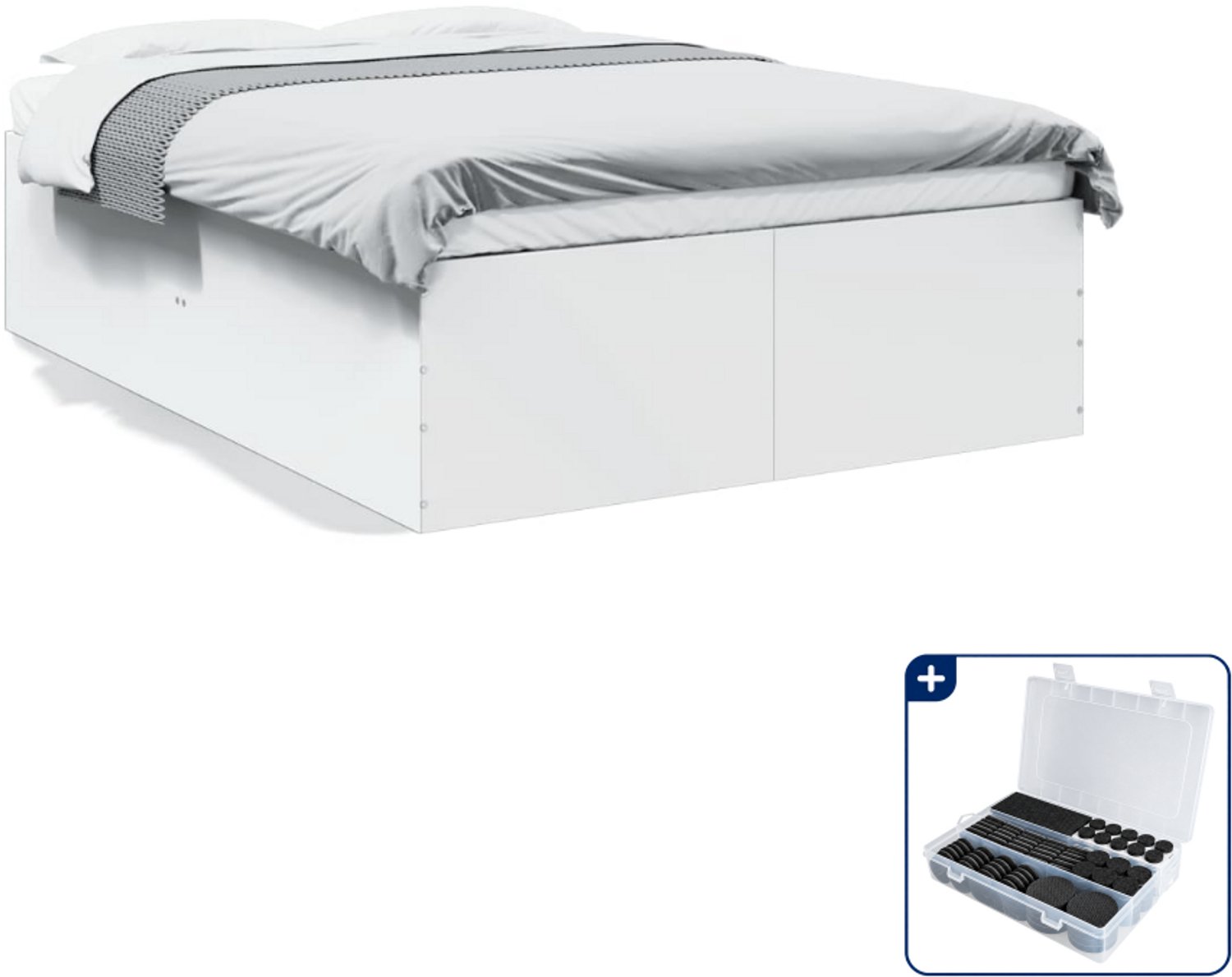 vidaXL bedframe - 120 x 190 cm - bewerkt hout - wit - Inclusief antikrasvilt 177-delig