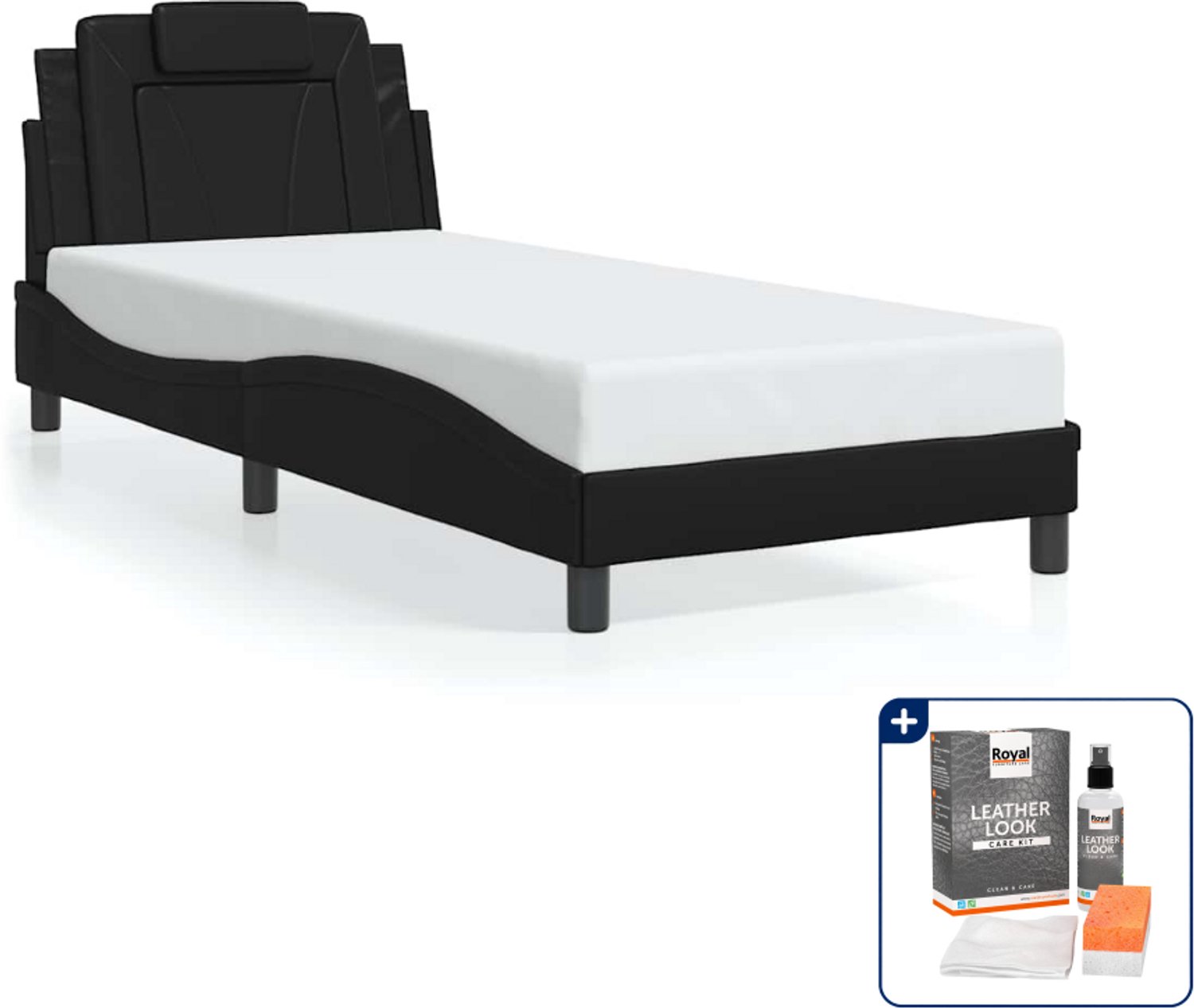 vidaXL Viana bedframe - 90 x 190 cm - zwart - Inclusief onderhoudsset voor kunstleer 150 ml Grijs