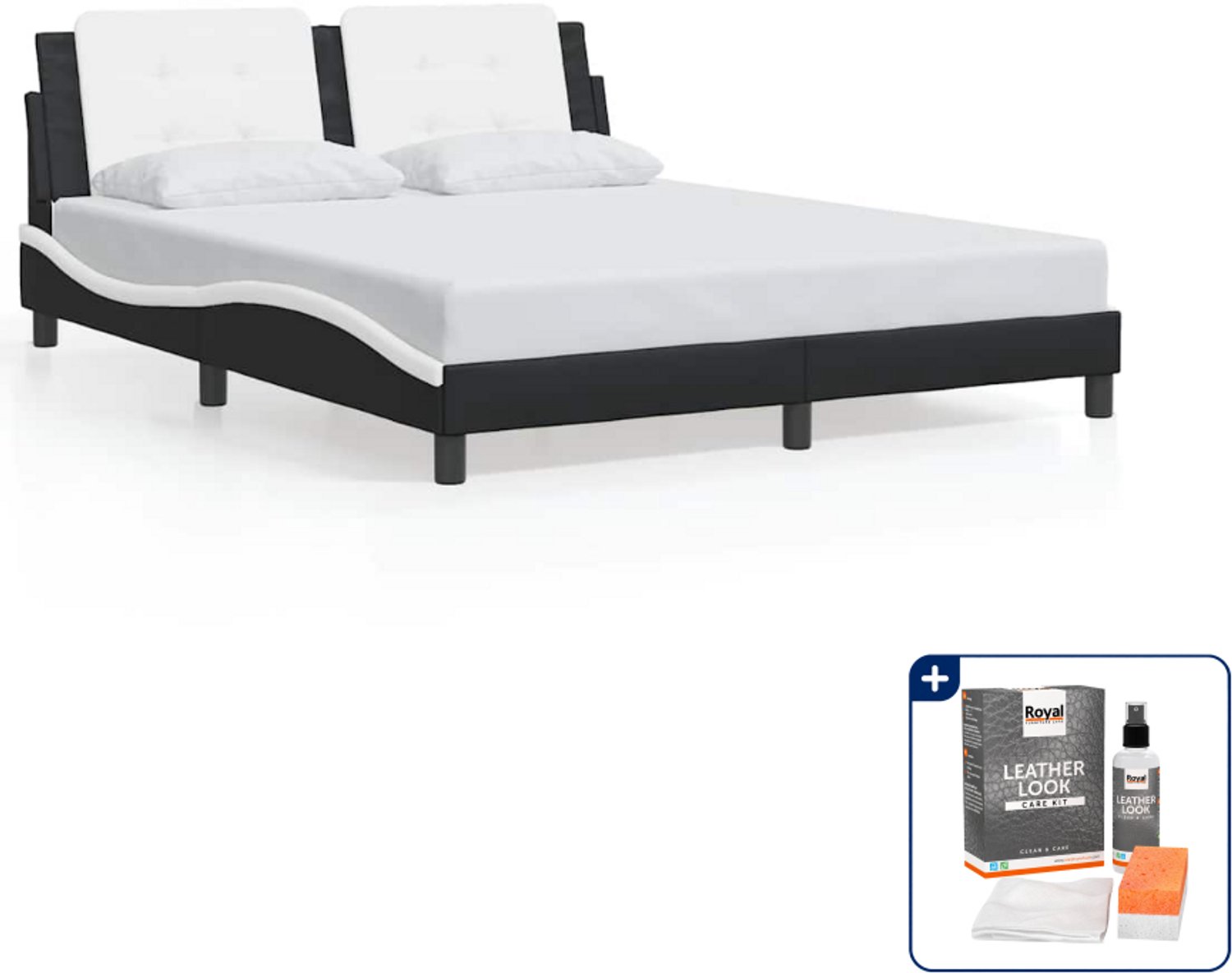 vidaXL bedframe Zadar - Queensize - 160 x 200 cm - zwart en wit - Inclusief onderhoudsset voor kunstleer 150 ml Grijs