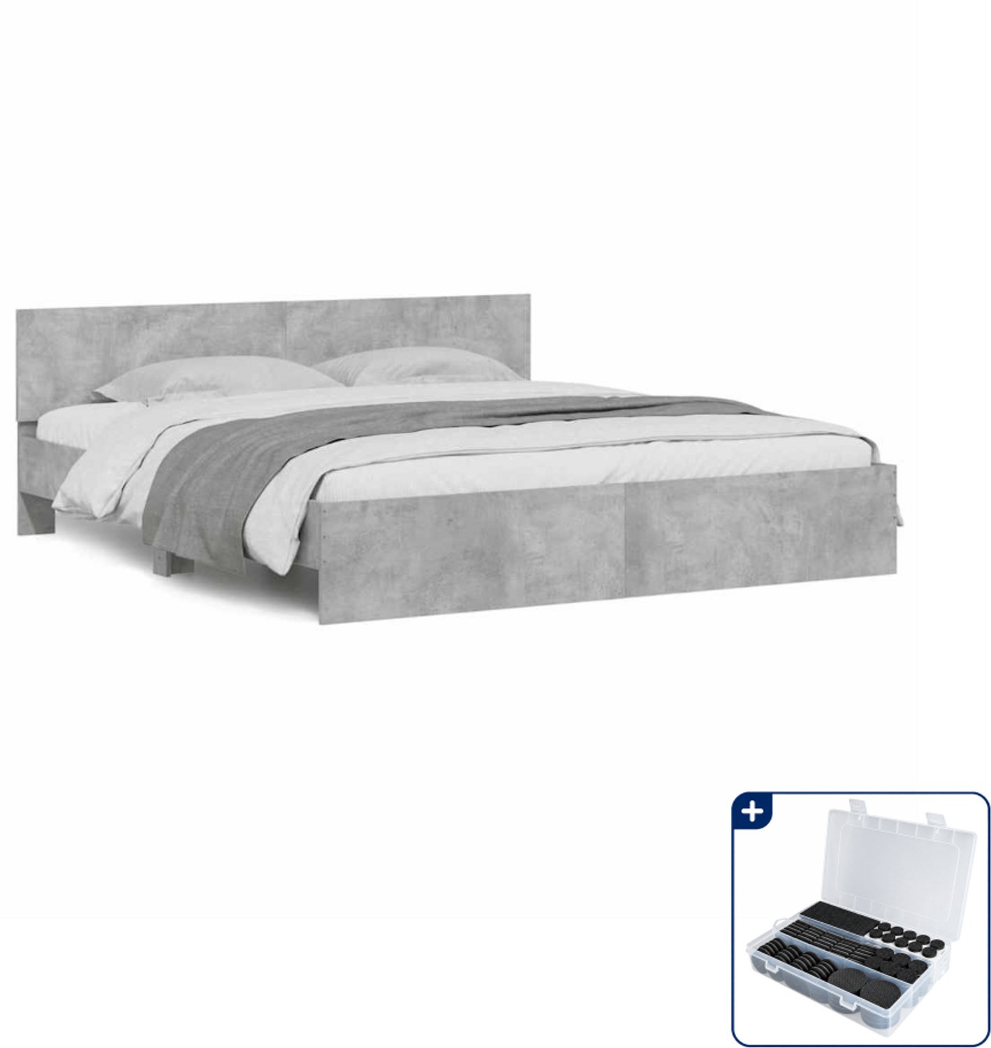 vidaXL bedframe Kingsize - 180 x 200 cm - betongrijs - Inclusief antikrasvilt 177-delig zwart