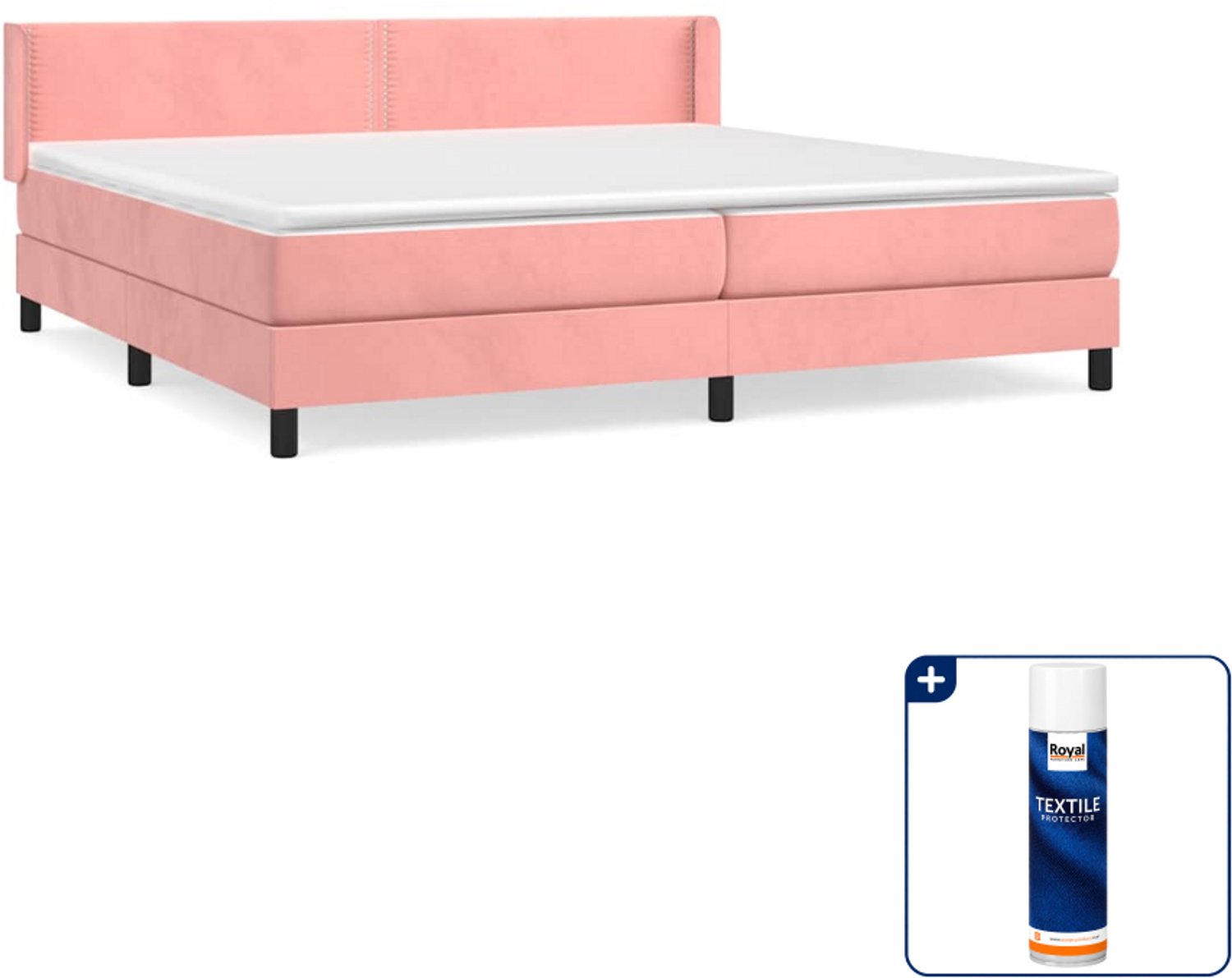 vidaXL boxspring met matras - 200 x 200 cm - fluweel - roze - Inclusief textielbeschermer 500 ml