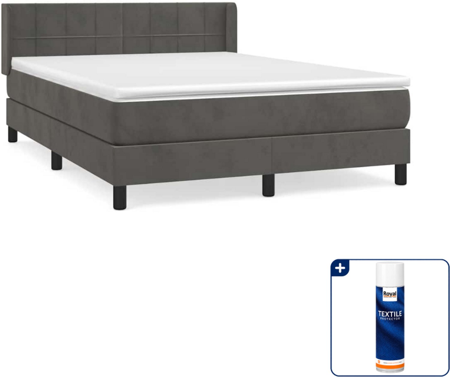 vidaXL boxspring met matras 140 x 190 cm - fluweel - donkergrijs - Inclusief textielbeschermer 500 ml