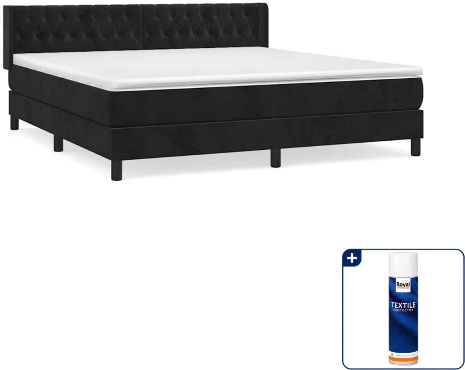 vidaXL Queensize boxspring met matras - 160 x 200 cm - fluweel - zwart - Inclusief textielbeschermer 500 ml
